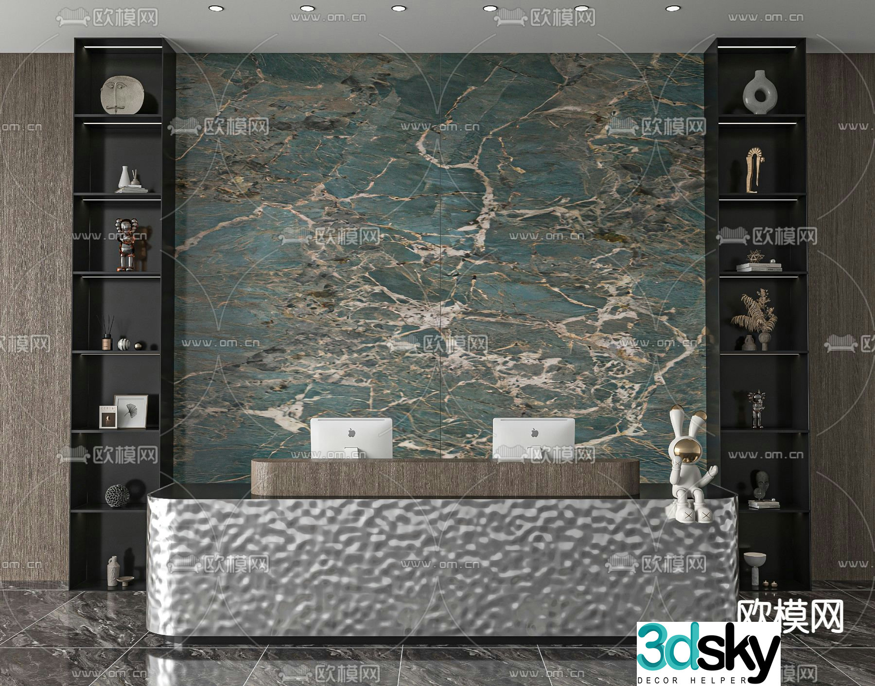 Water ripple front desk information desk reception desk 3d model