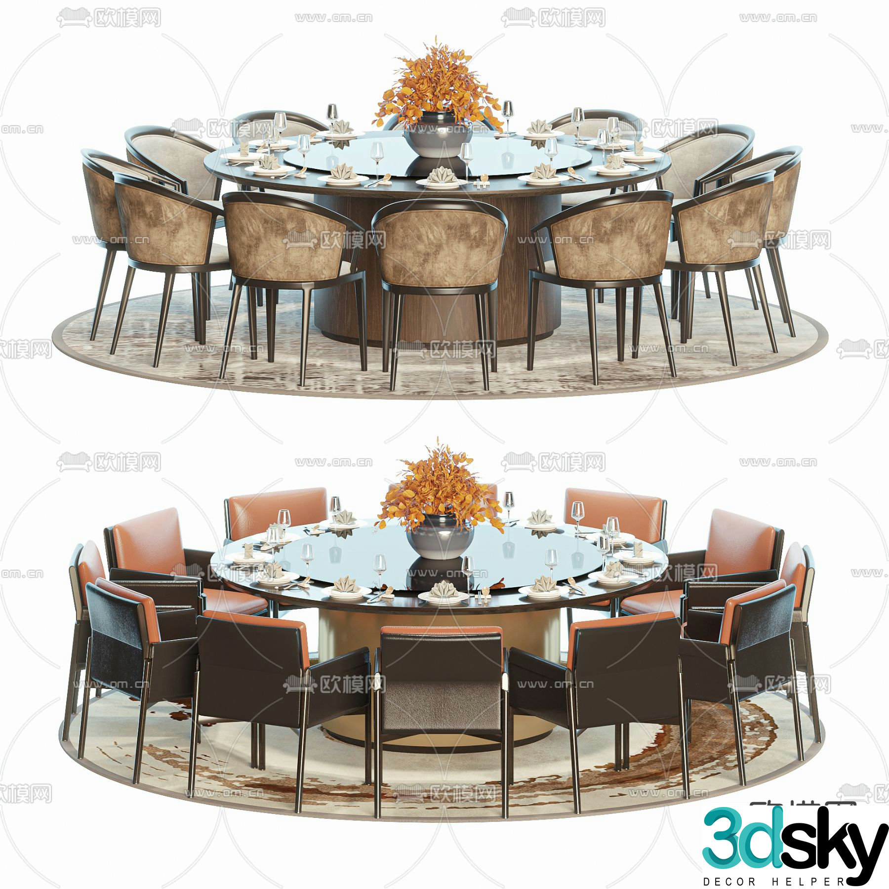 New Chinese style dining table and chairs round dining table 3d model