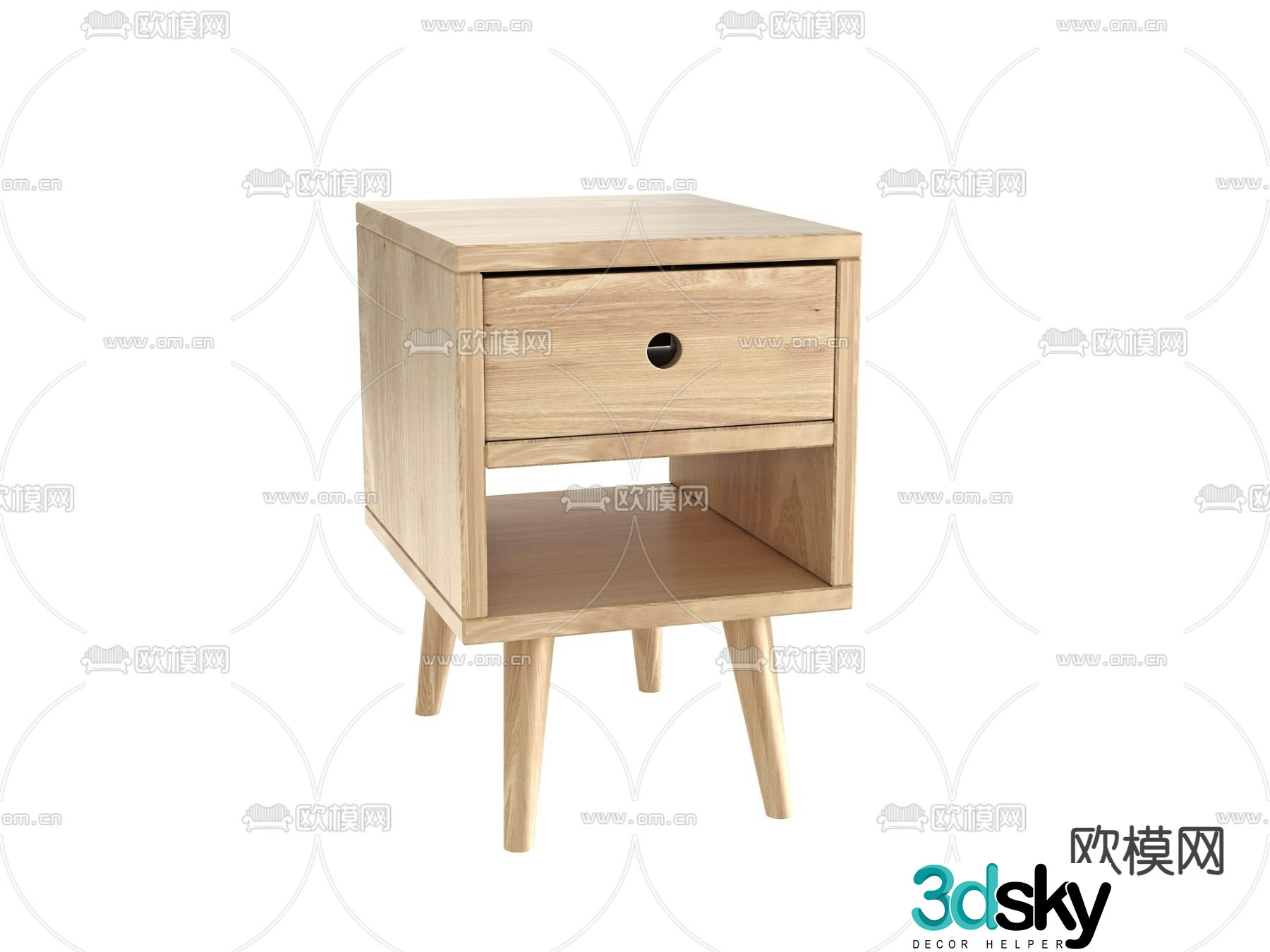 Nordic wooden bedside table 3d model