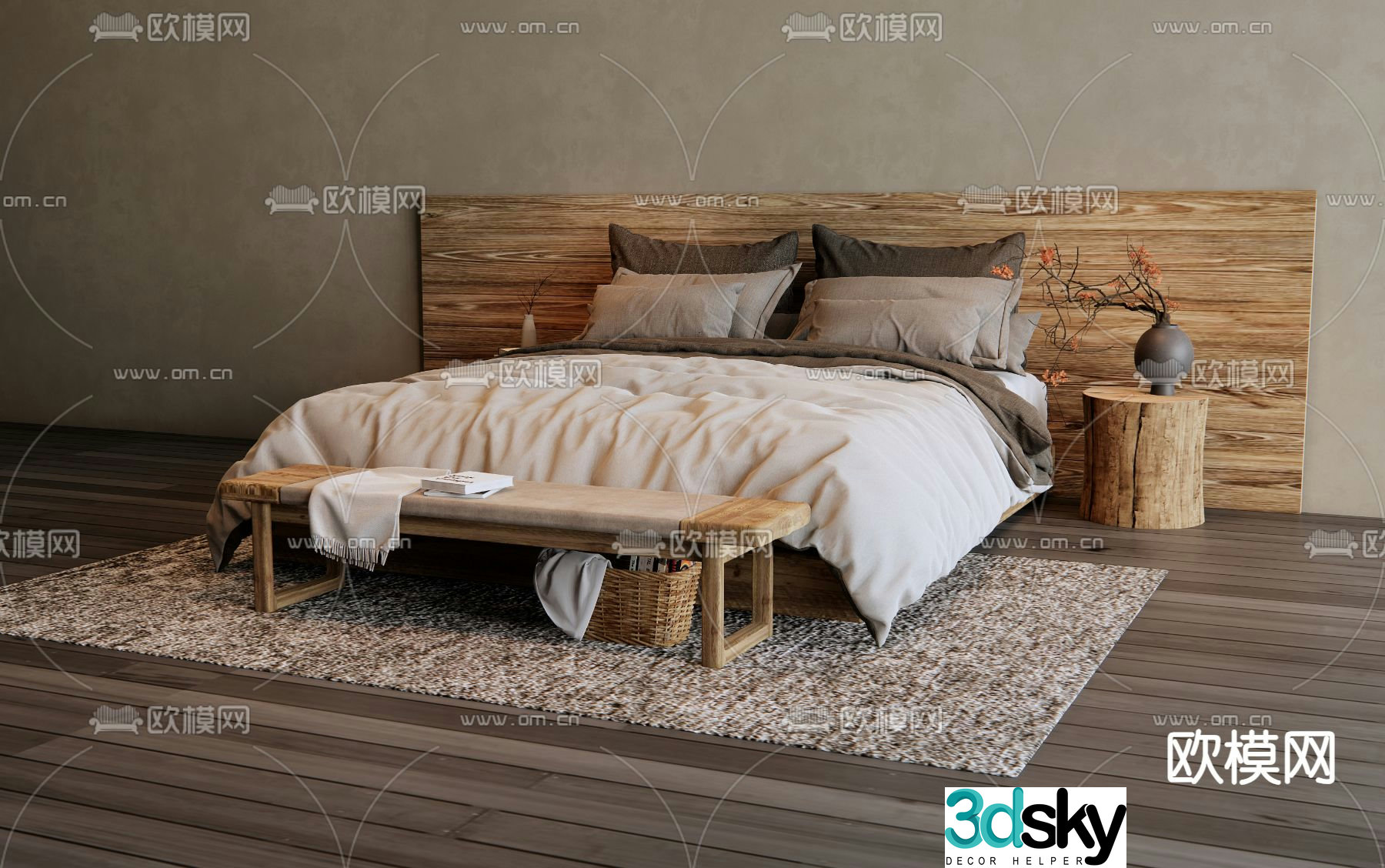 Wabi-sabi double bed 3d model
