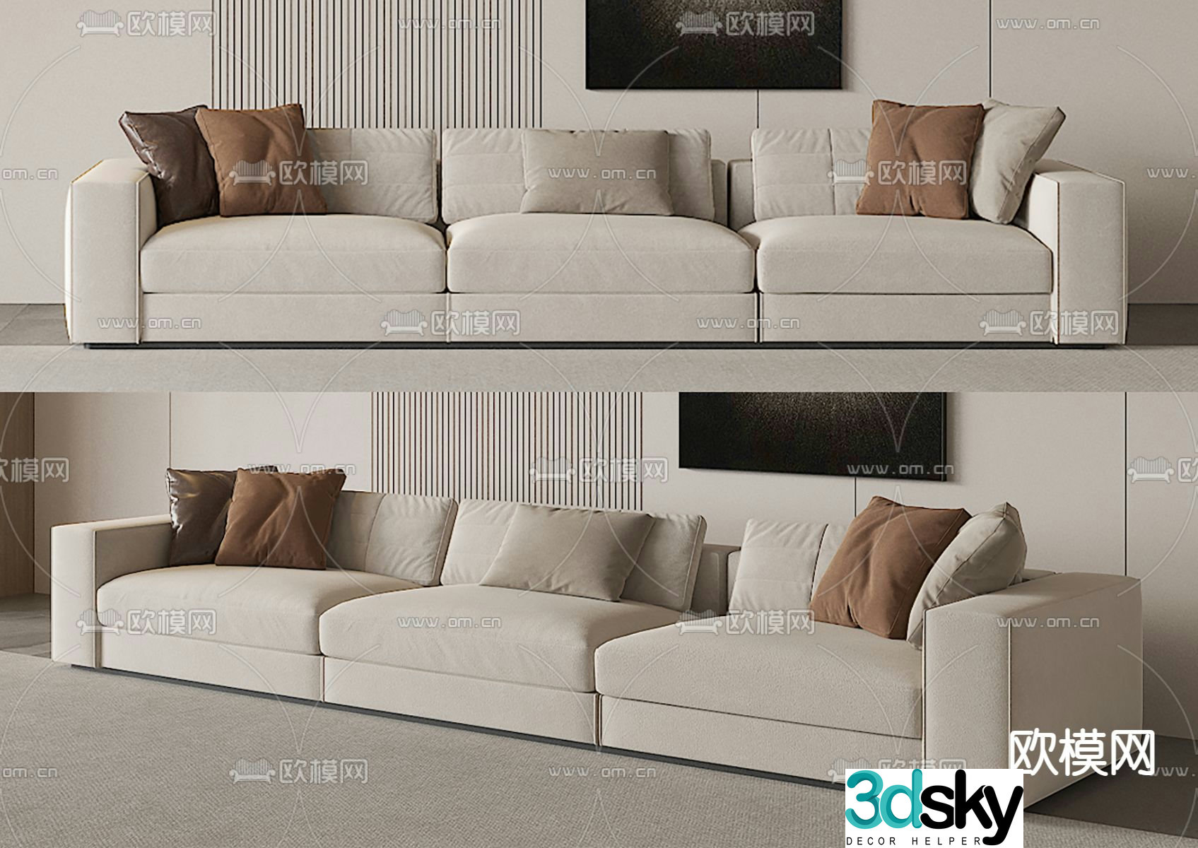 Three seater sofa upholstered sofa 3d model