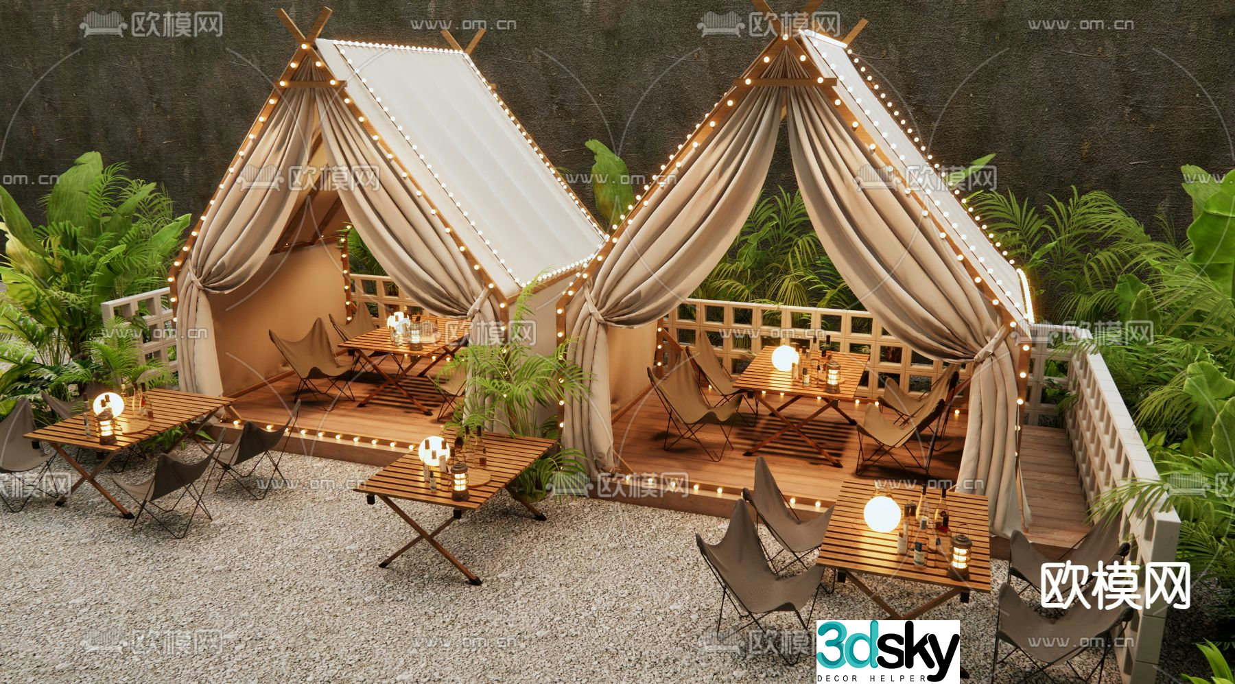 Outdoor tables and chairs camping tent 3d model