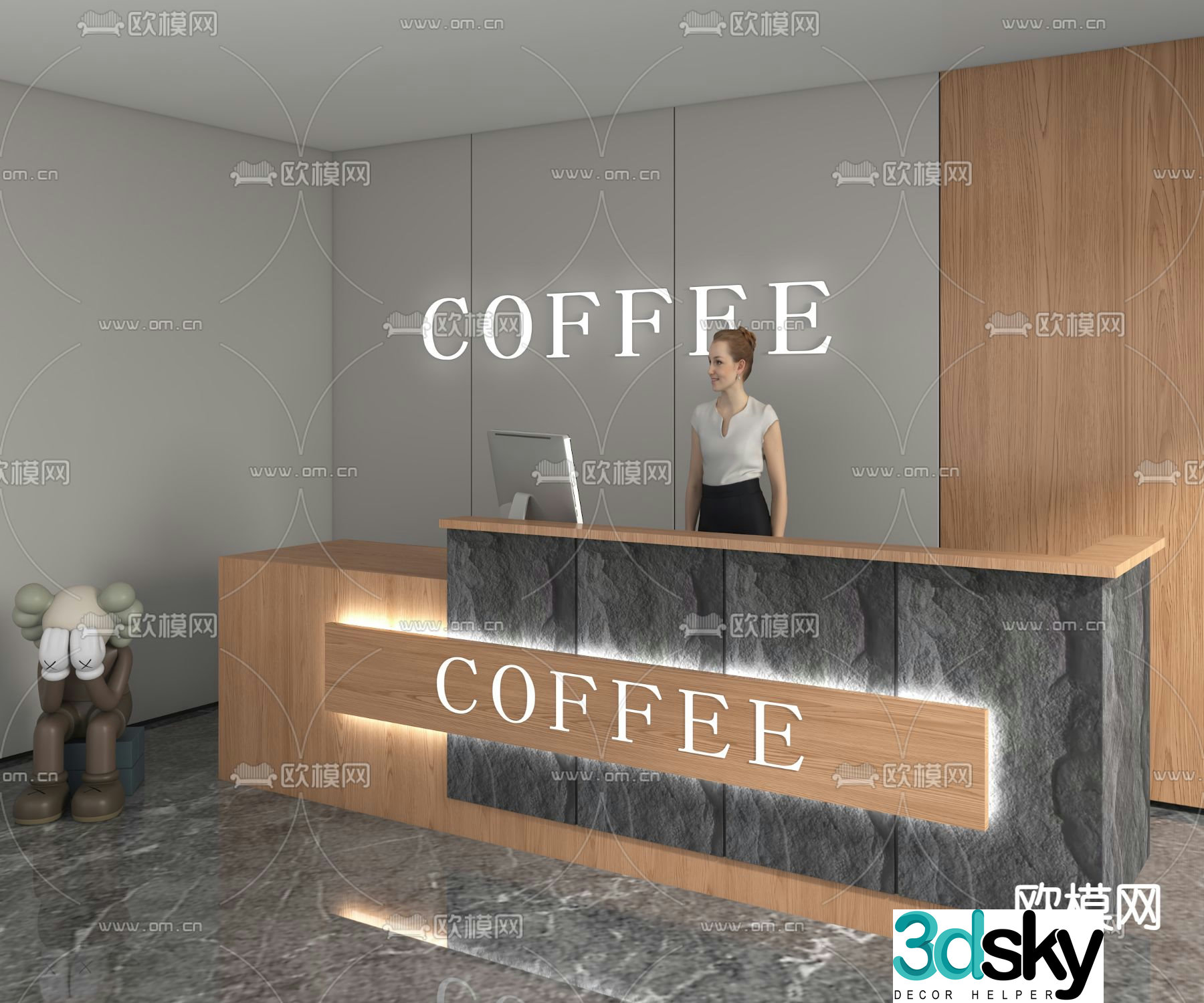 Modern front desk reception desk service desk 3d model