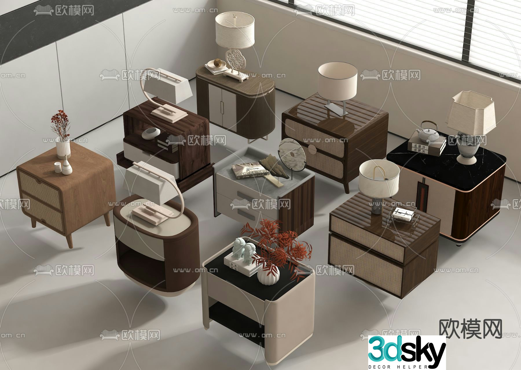 New Chinese style bedside table 3d model