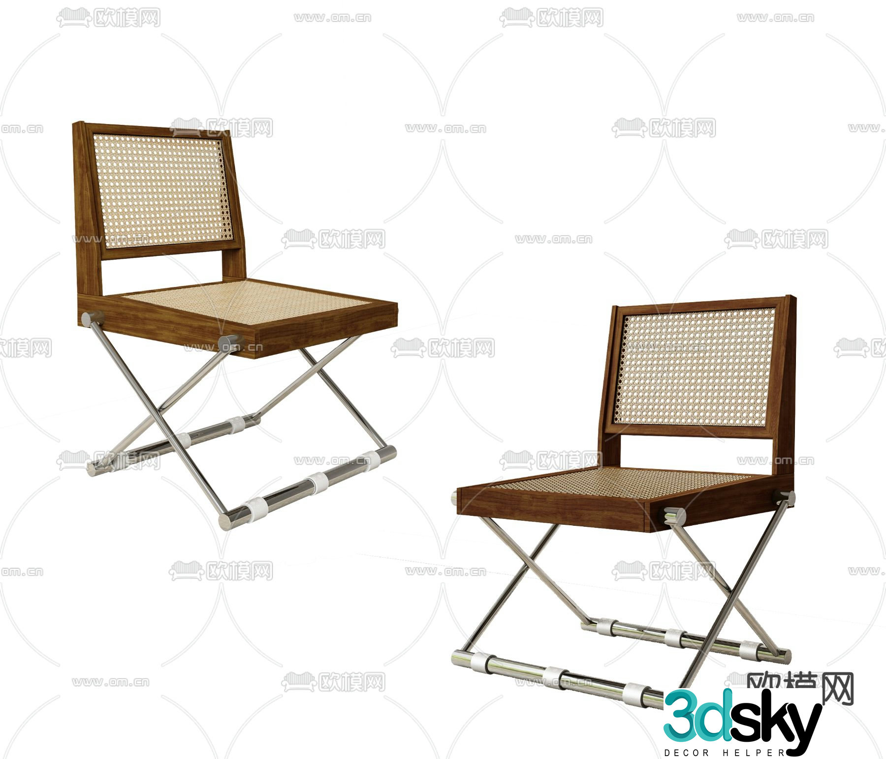 Modern rattan dining chair single chair 3d model
