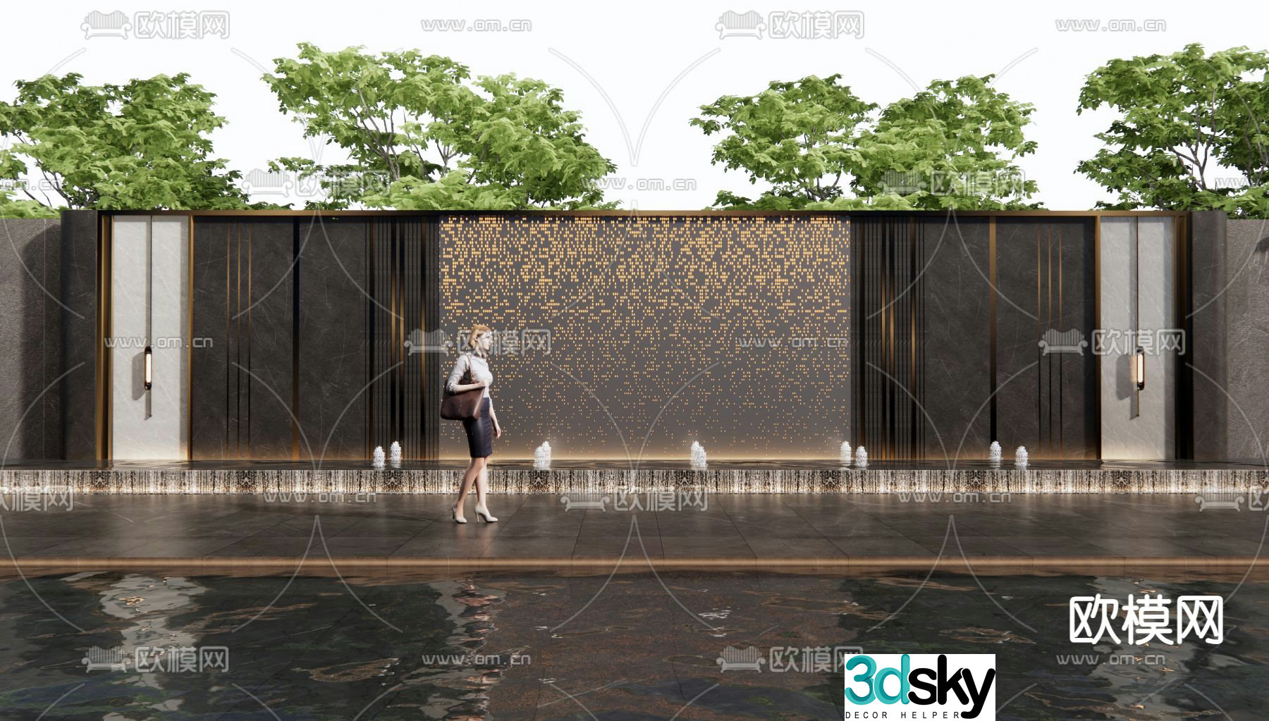 Modern entrance feature wall water feature wall 3d model