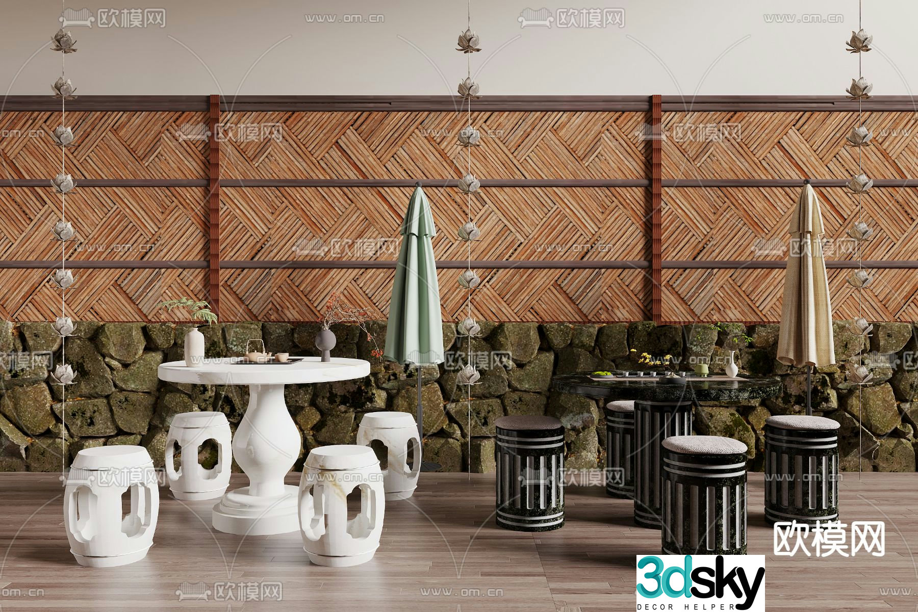 Modern stone tables and chairs landscape tables and chairs 3d model