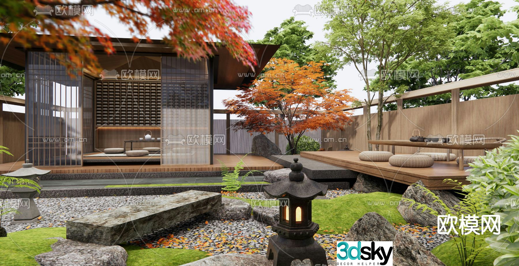 Japanese garden landscape 3d model