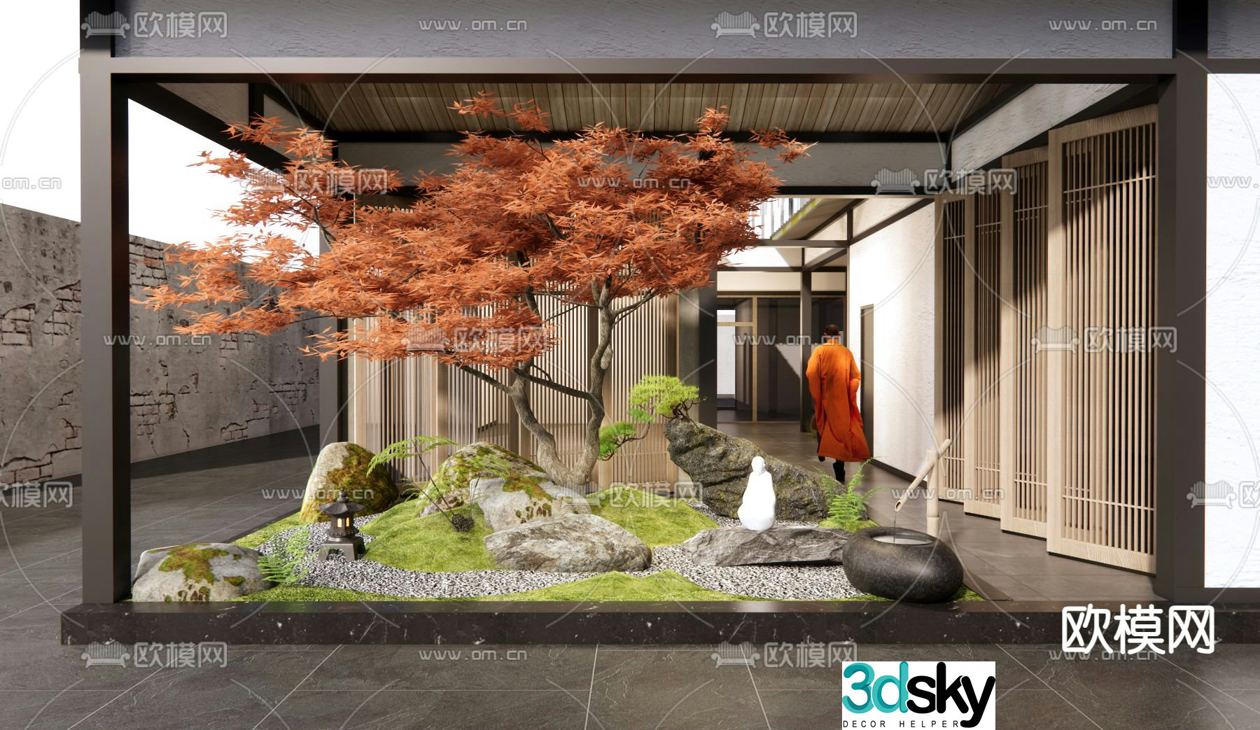 Japanese garden landscape sketch 3D model