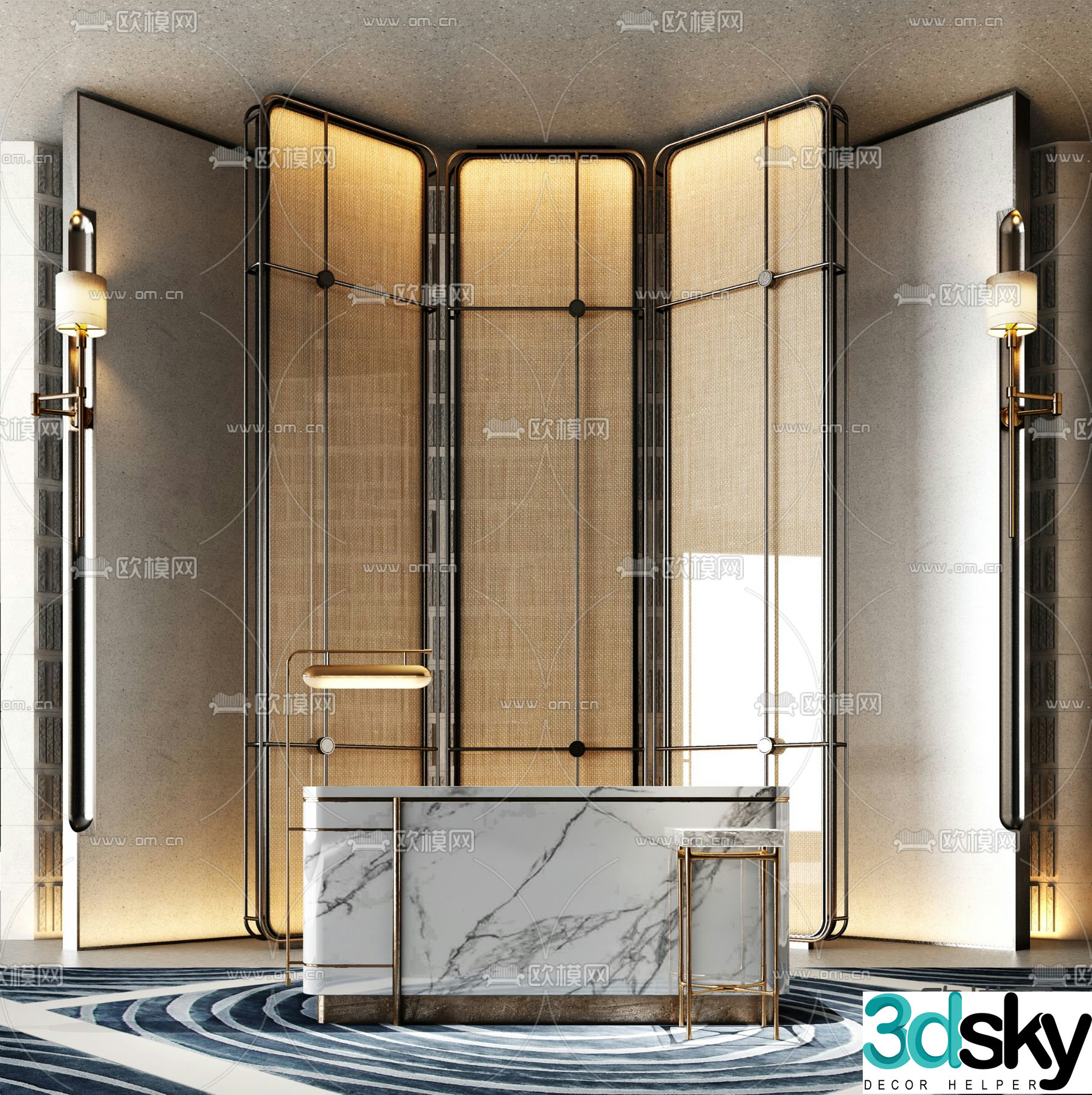 Light luxury front desk reception desk service desk 3D model