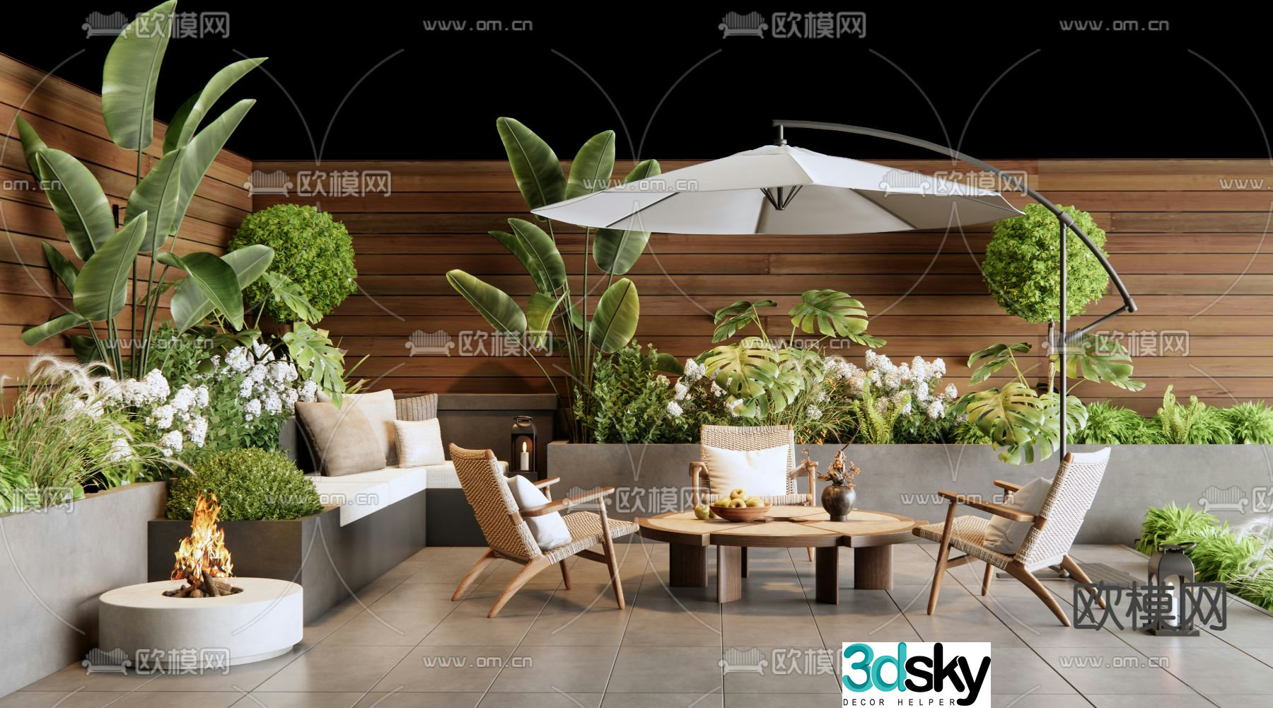 Courtyard garden villa landscape 3d model