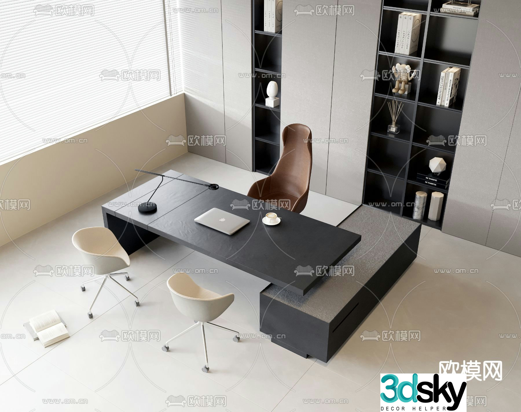 Office desk and chair desk table 3d model