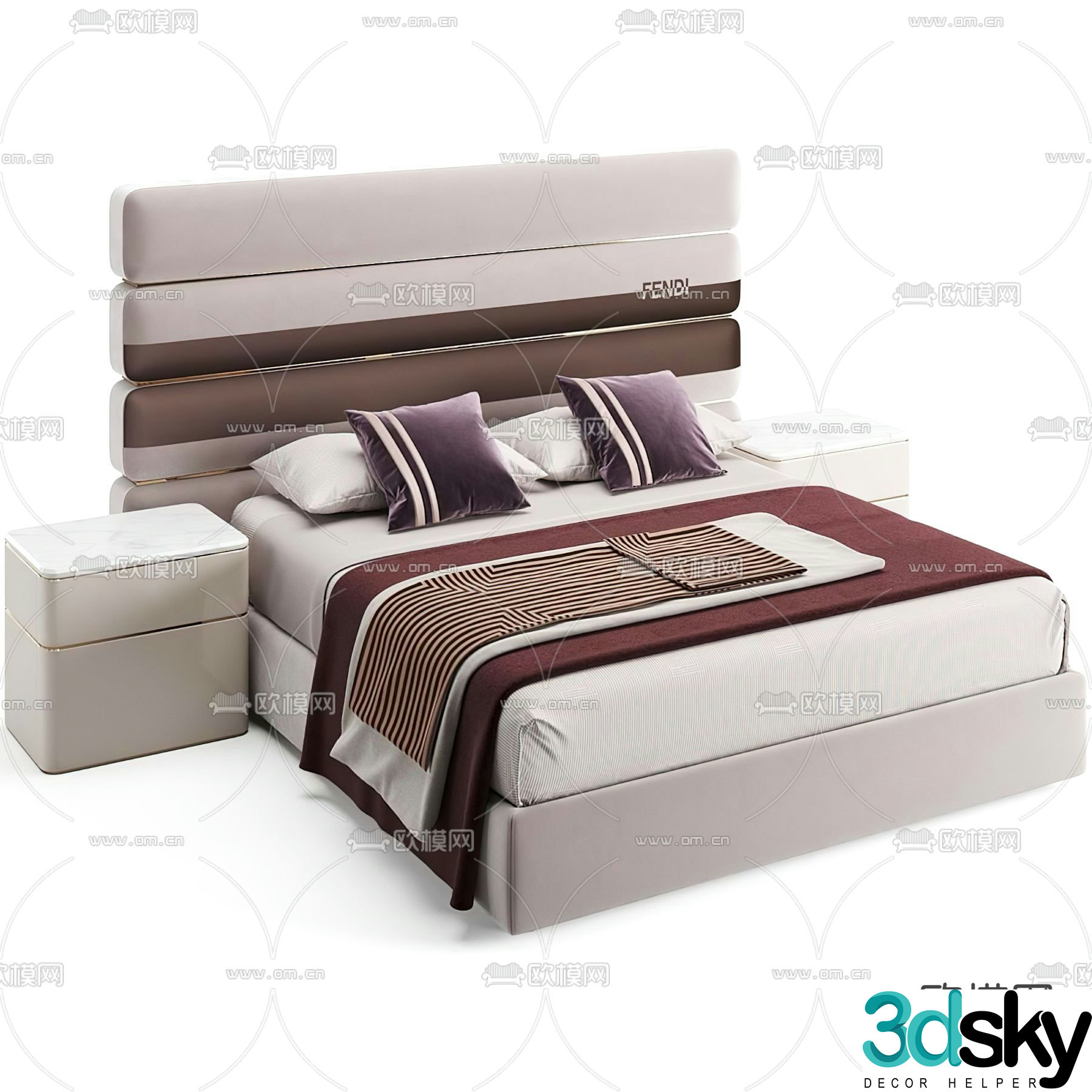 Fendi modern double bed 3d model
