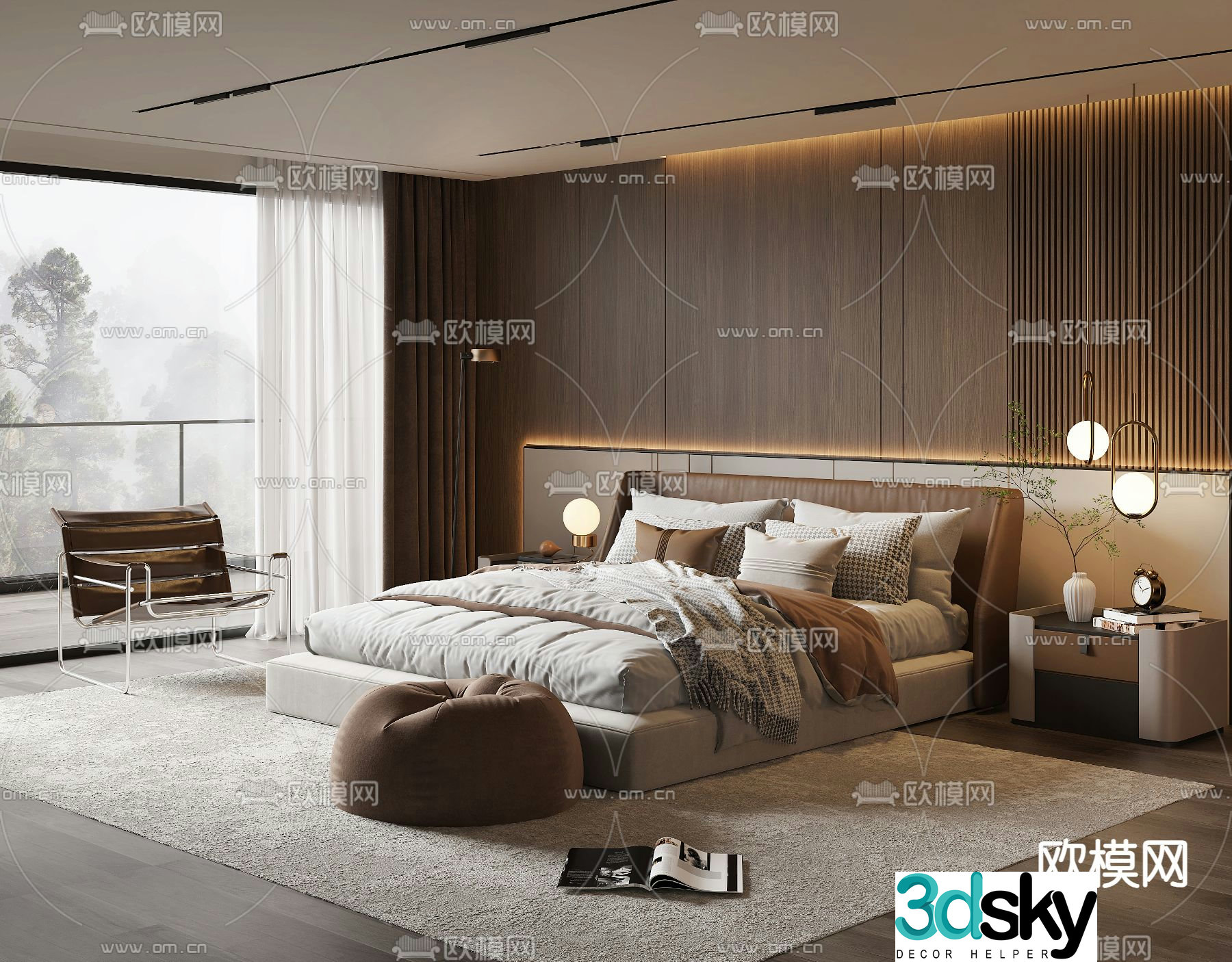 Modern double bed 3d model