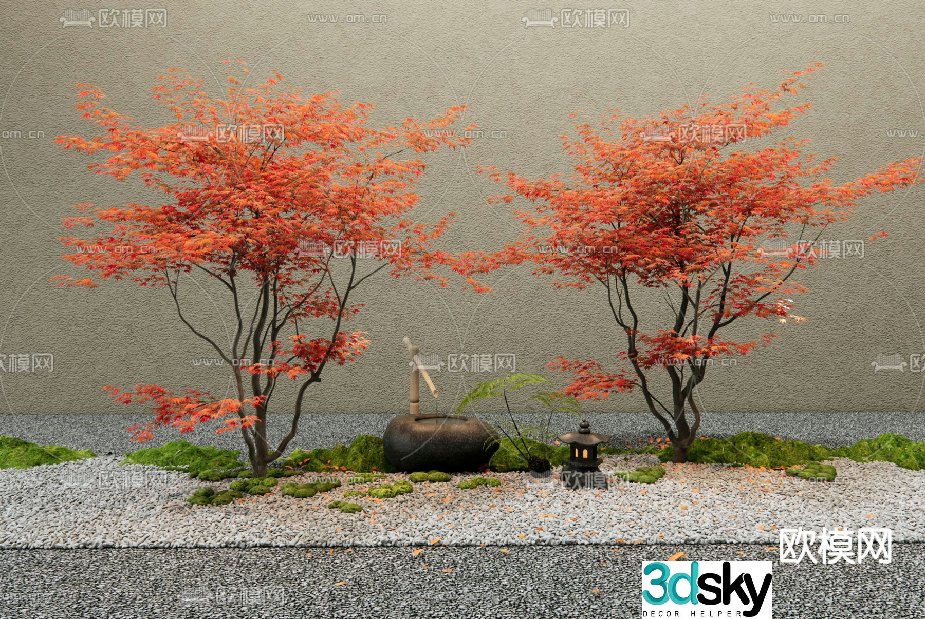 Japanese red maple landscape 3D model