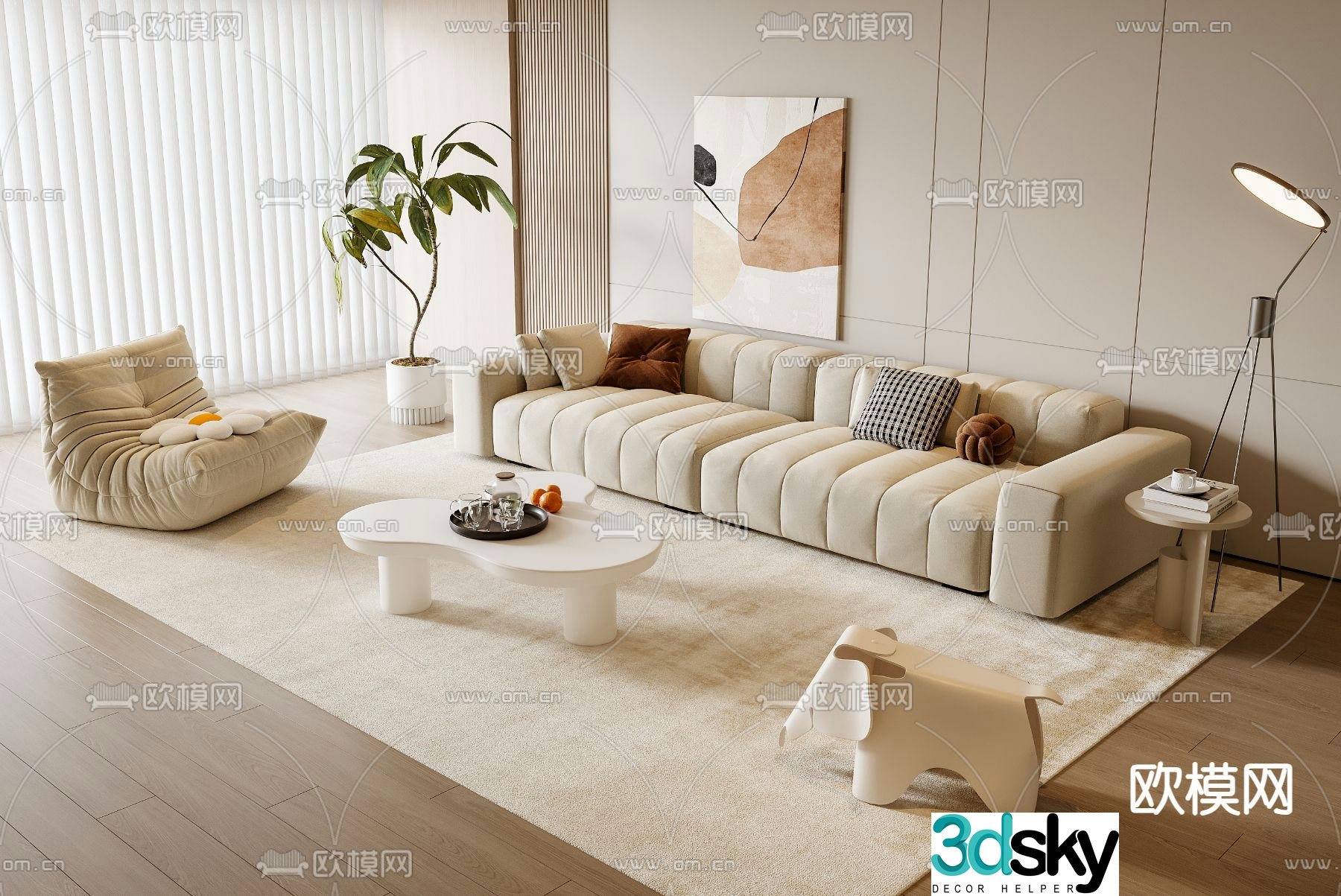 Cream style modular sofa 3d model