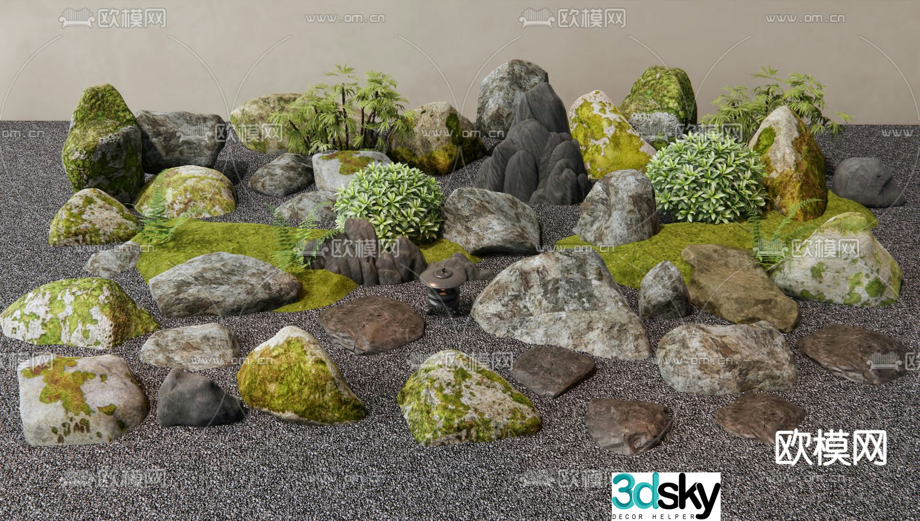 Japanese landscape stone rockery 3D model