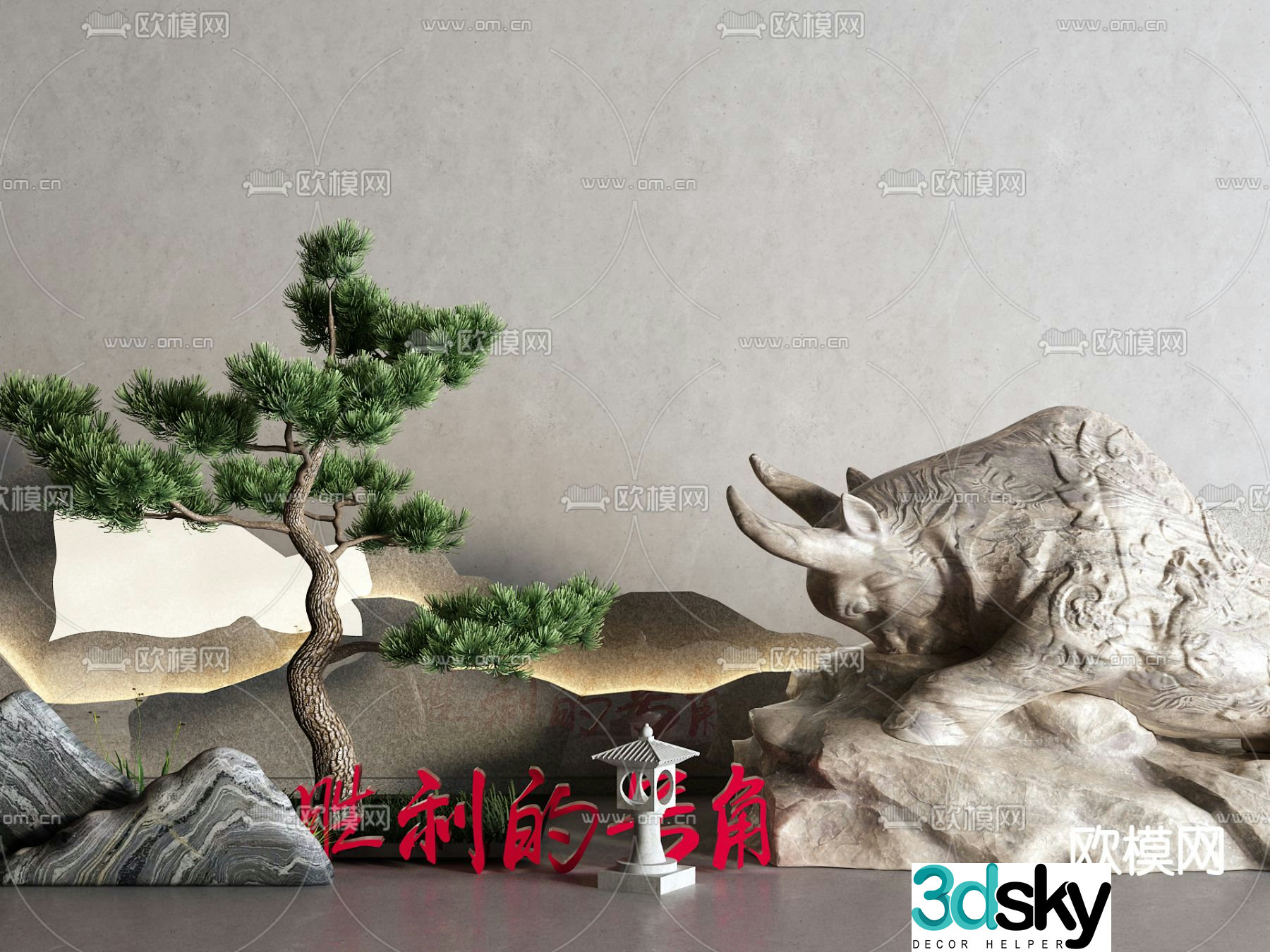 New Chinese style landscape sketch 3D model