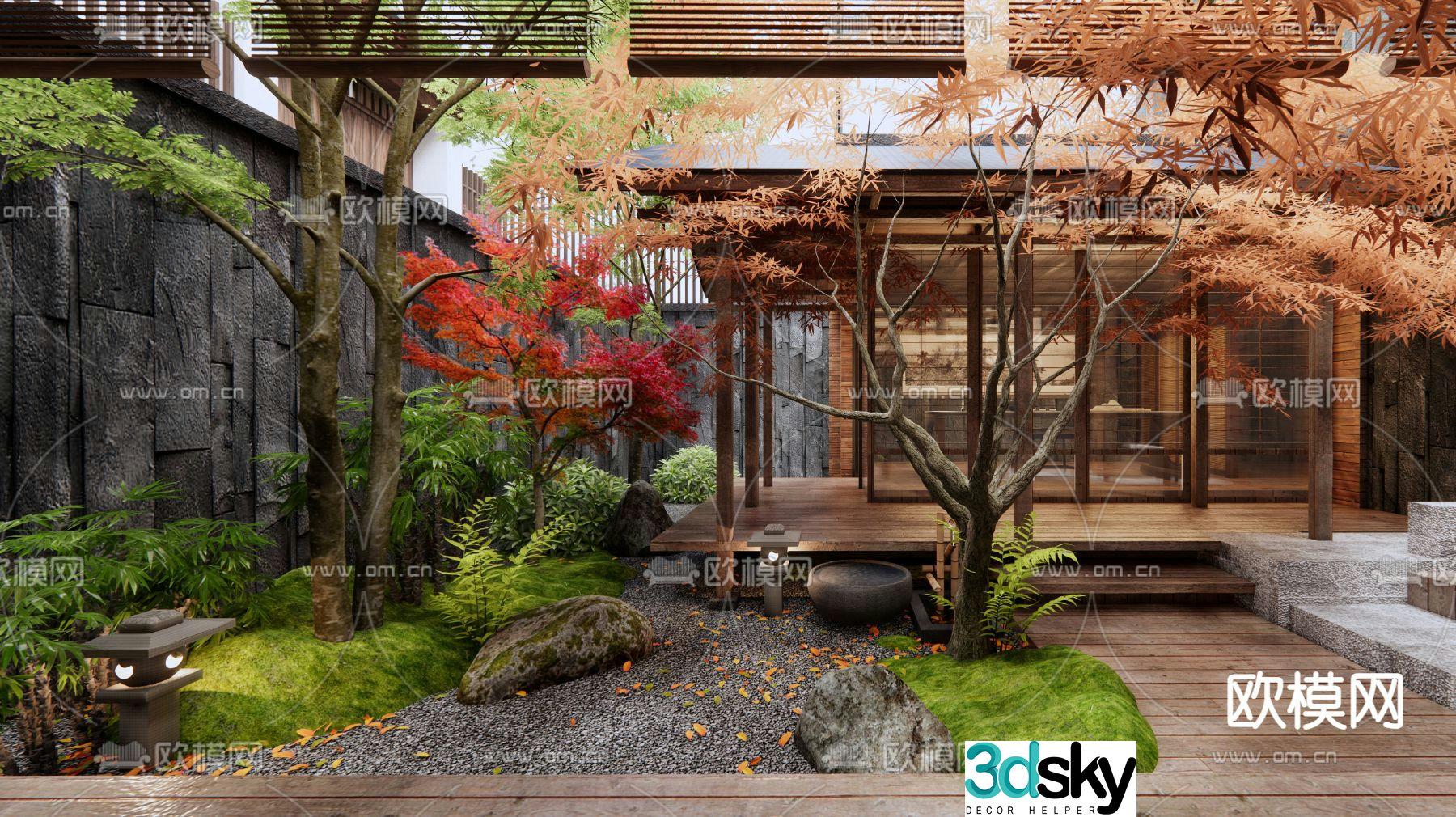 Courtyard landscape plant pile landscape 3d model