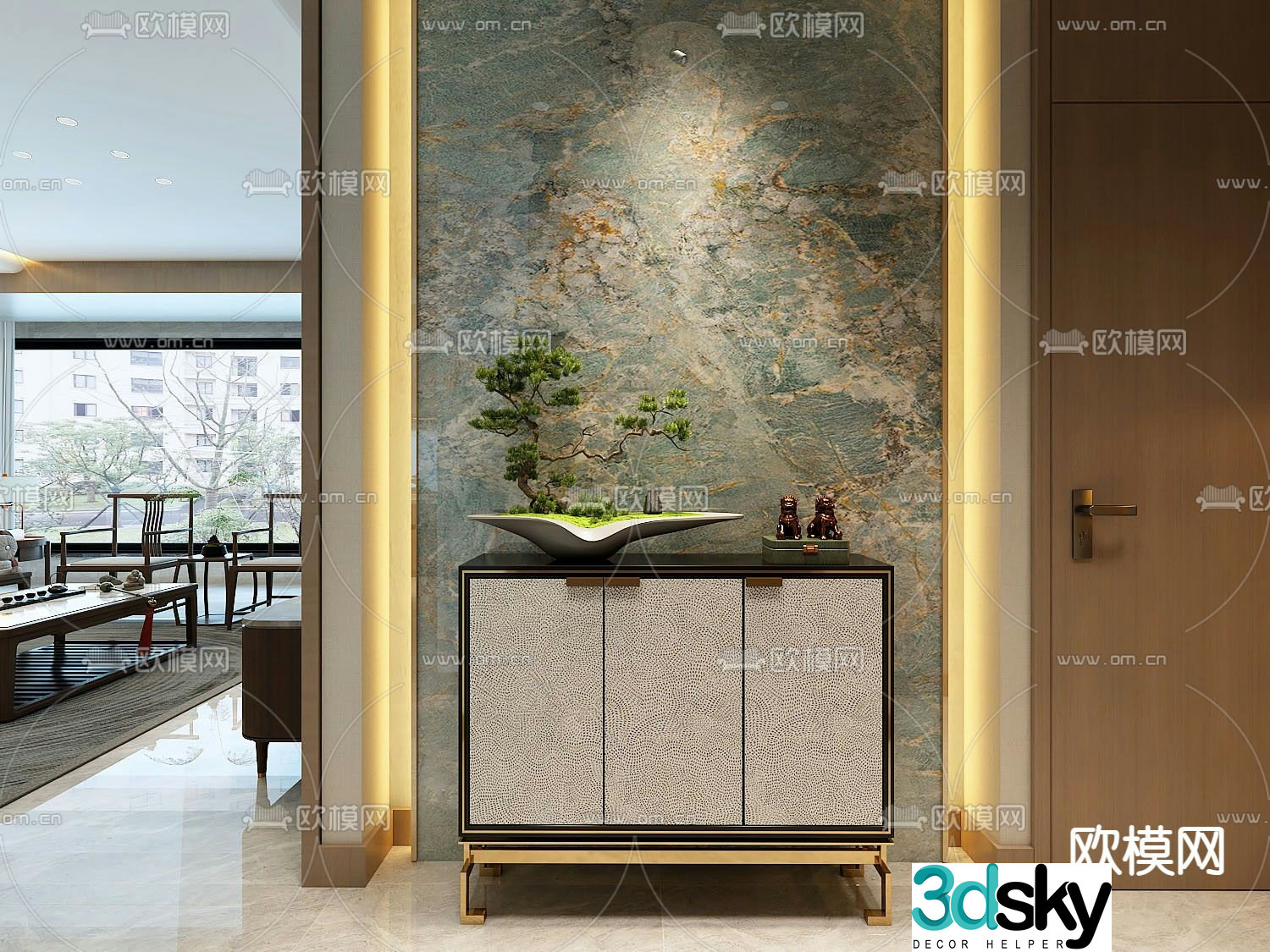 New Chinese style entrance cabinet 3D model