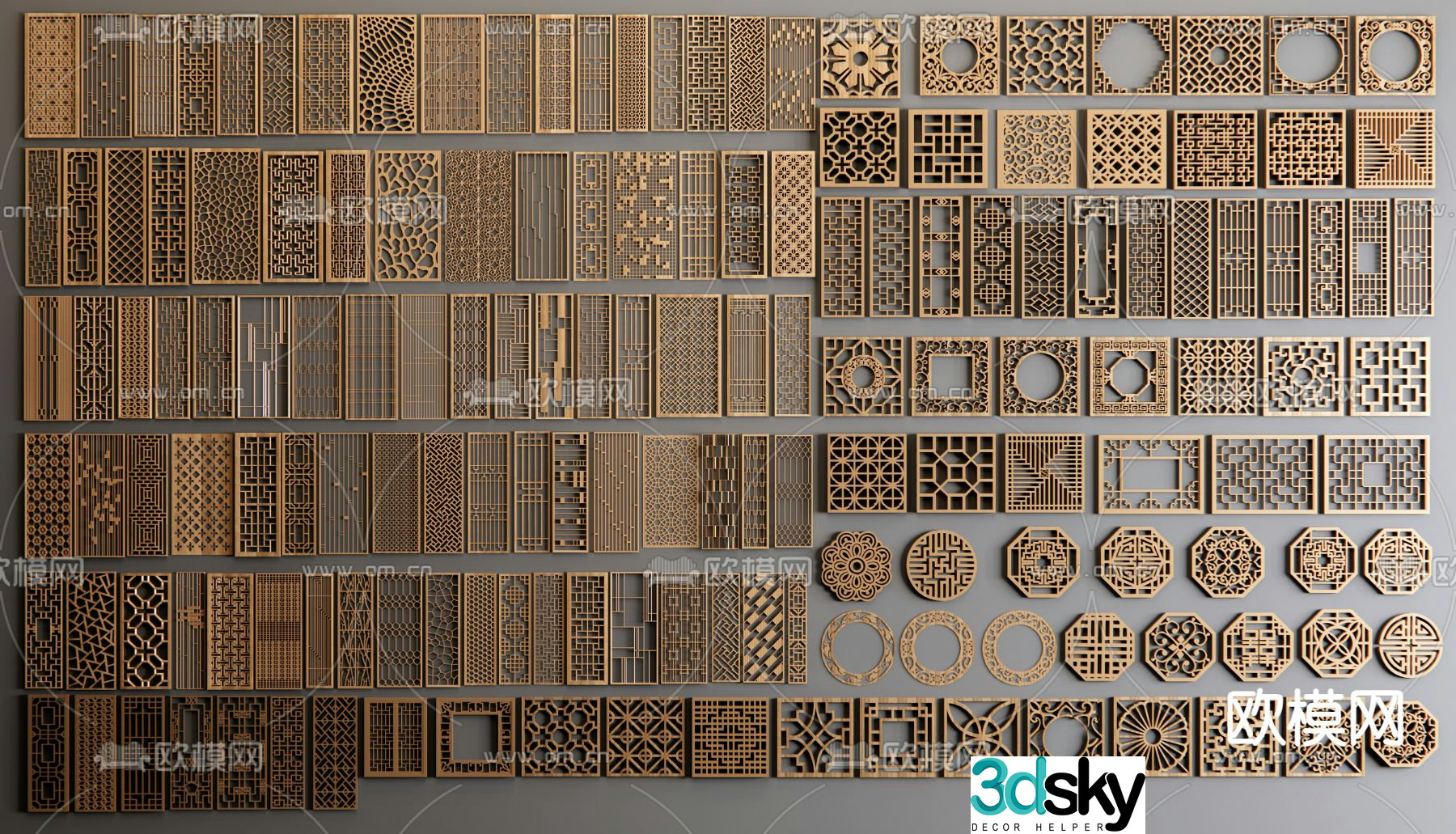 Chinese window grille pane grille window 3d model