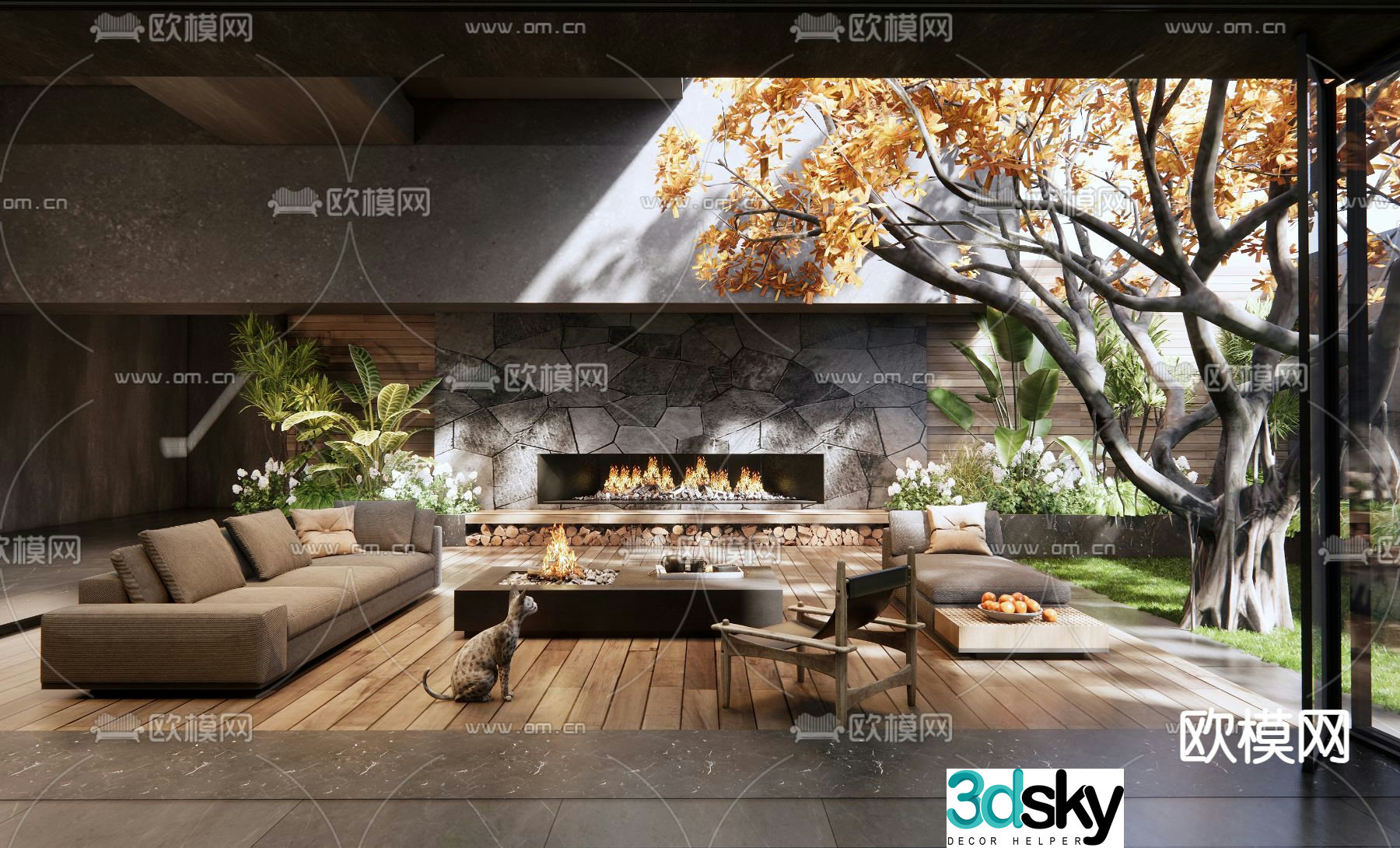 Villa courtyard patio garden 3d model