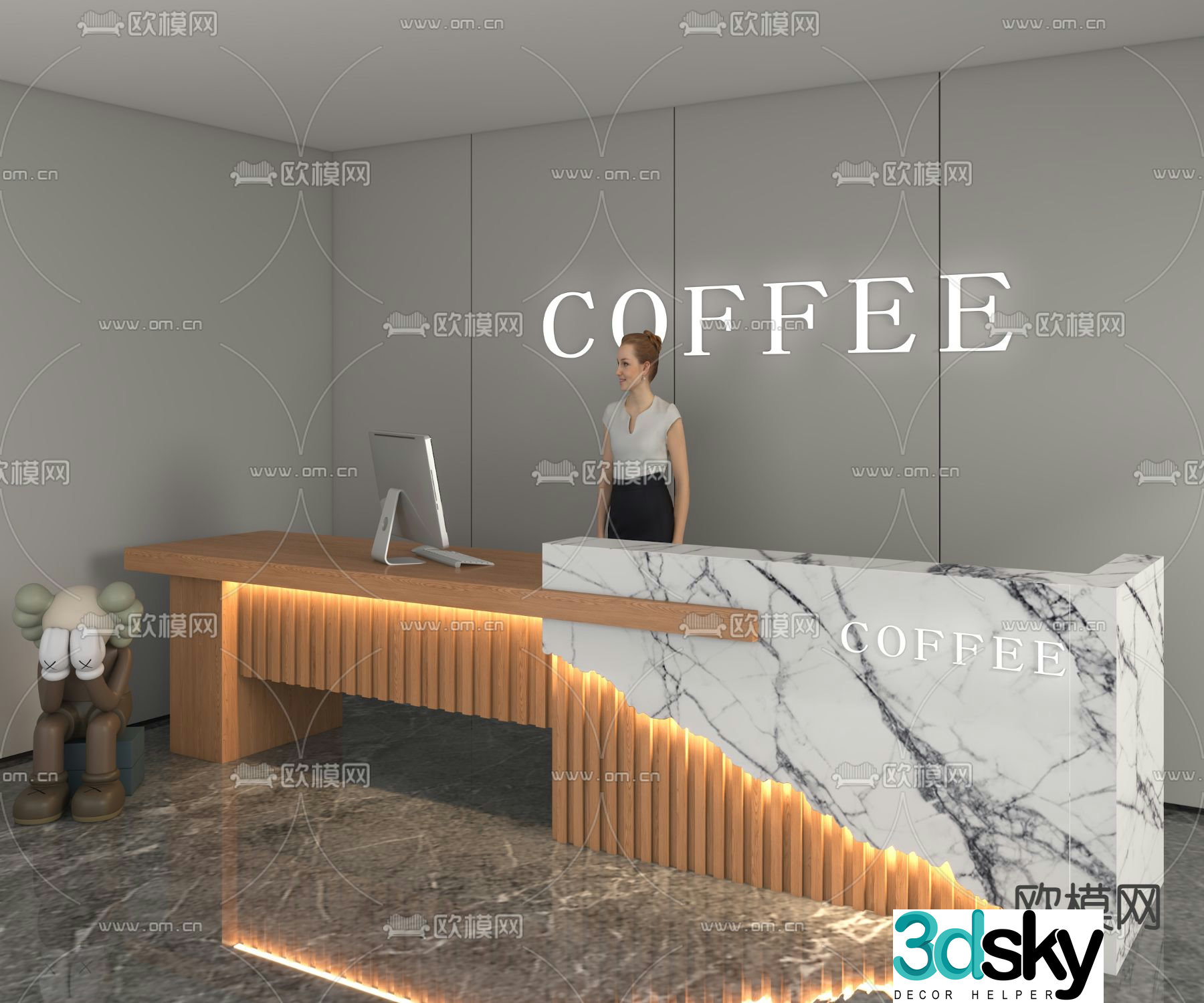 Modern front desk reception desk service desk 3d model