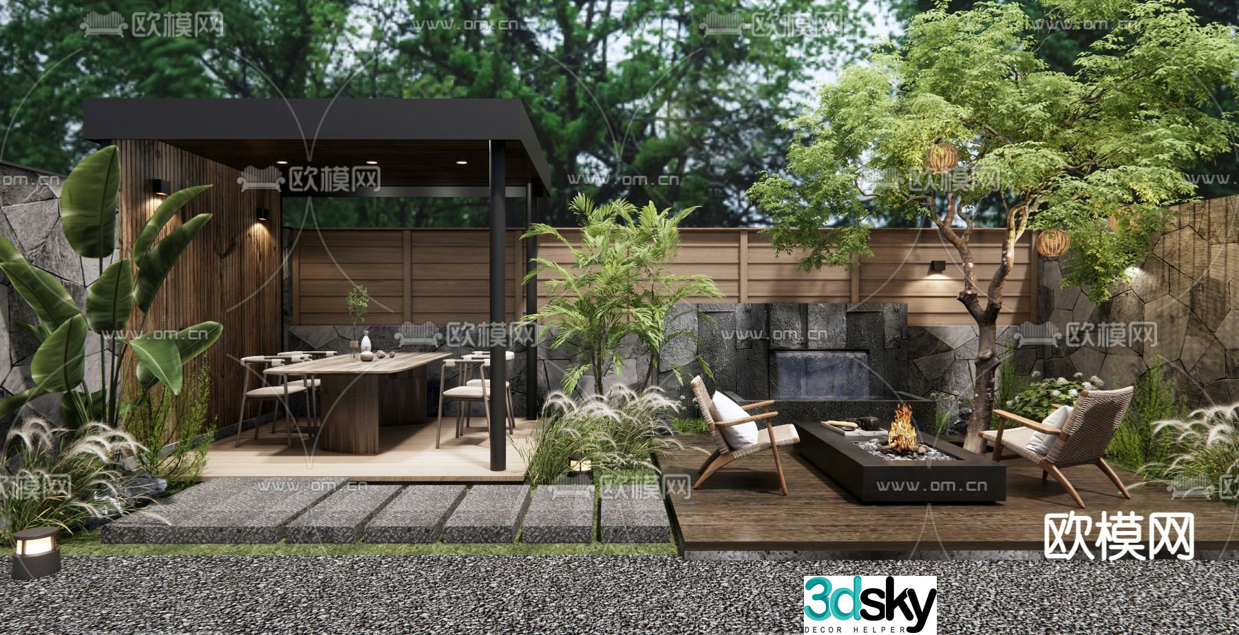 Wabi-sabi style courtyard landscape 3D model
