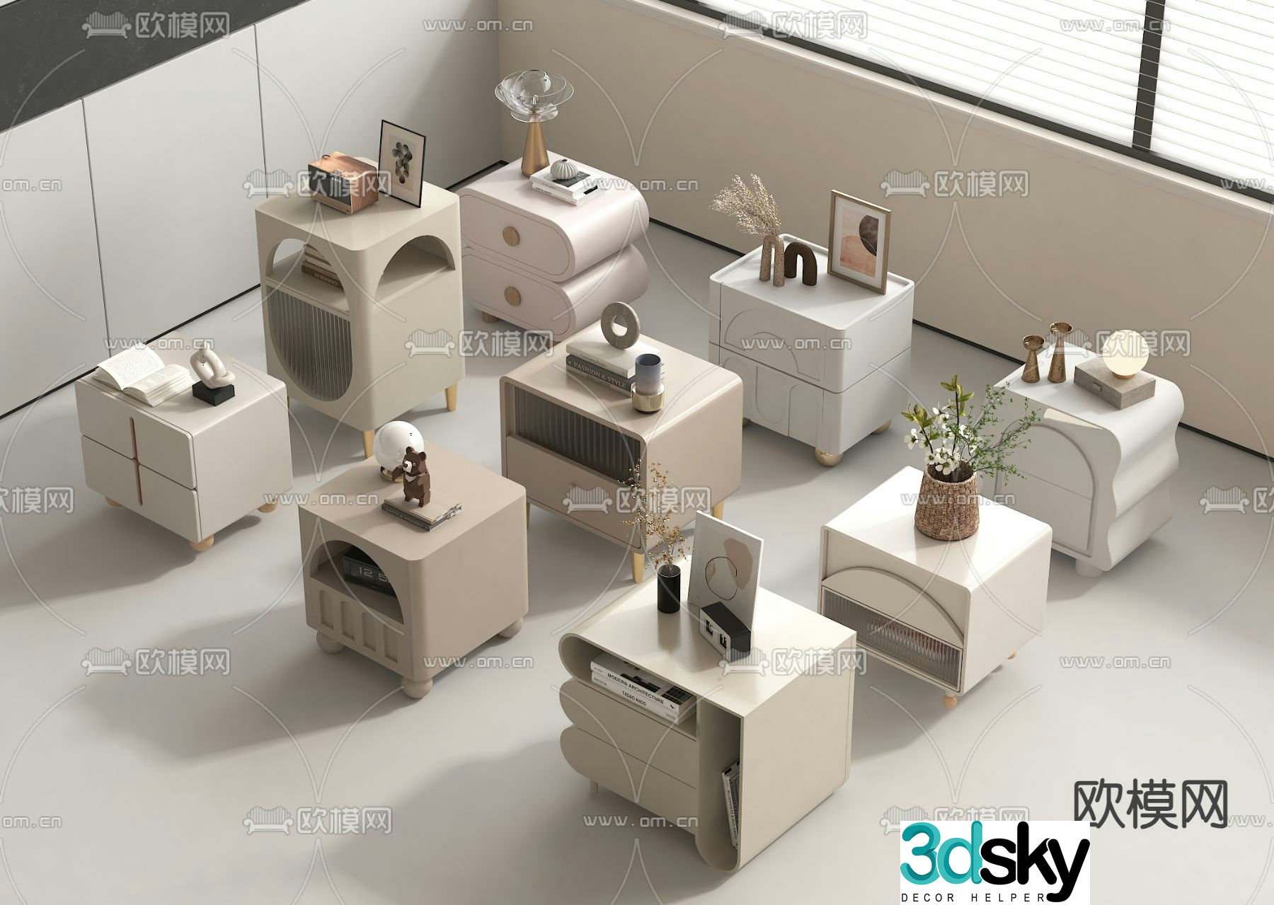 Cream style bedside table 3d model