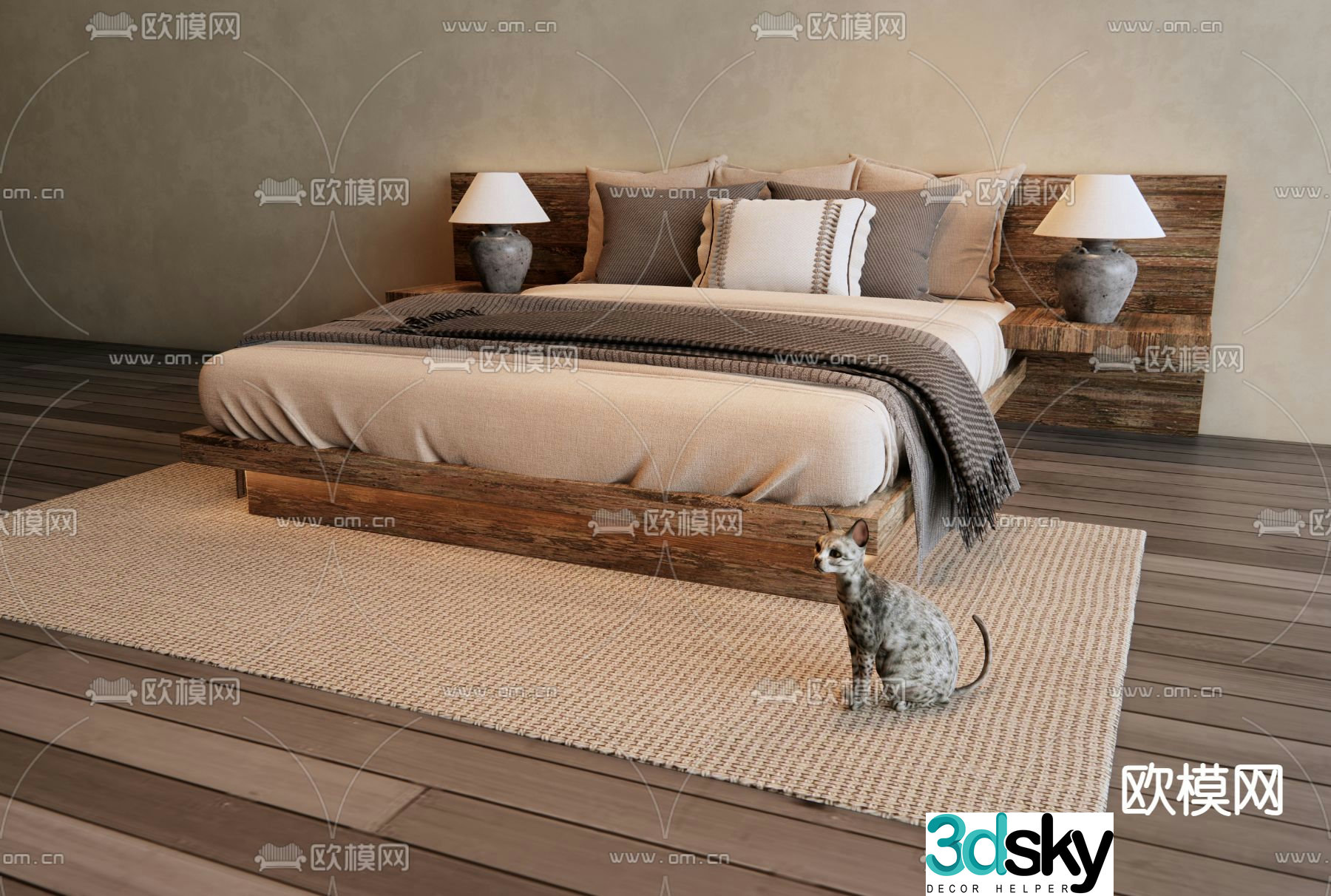 Wabi-sabi double bed 3d model