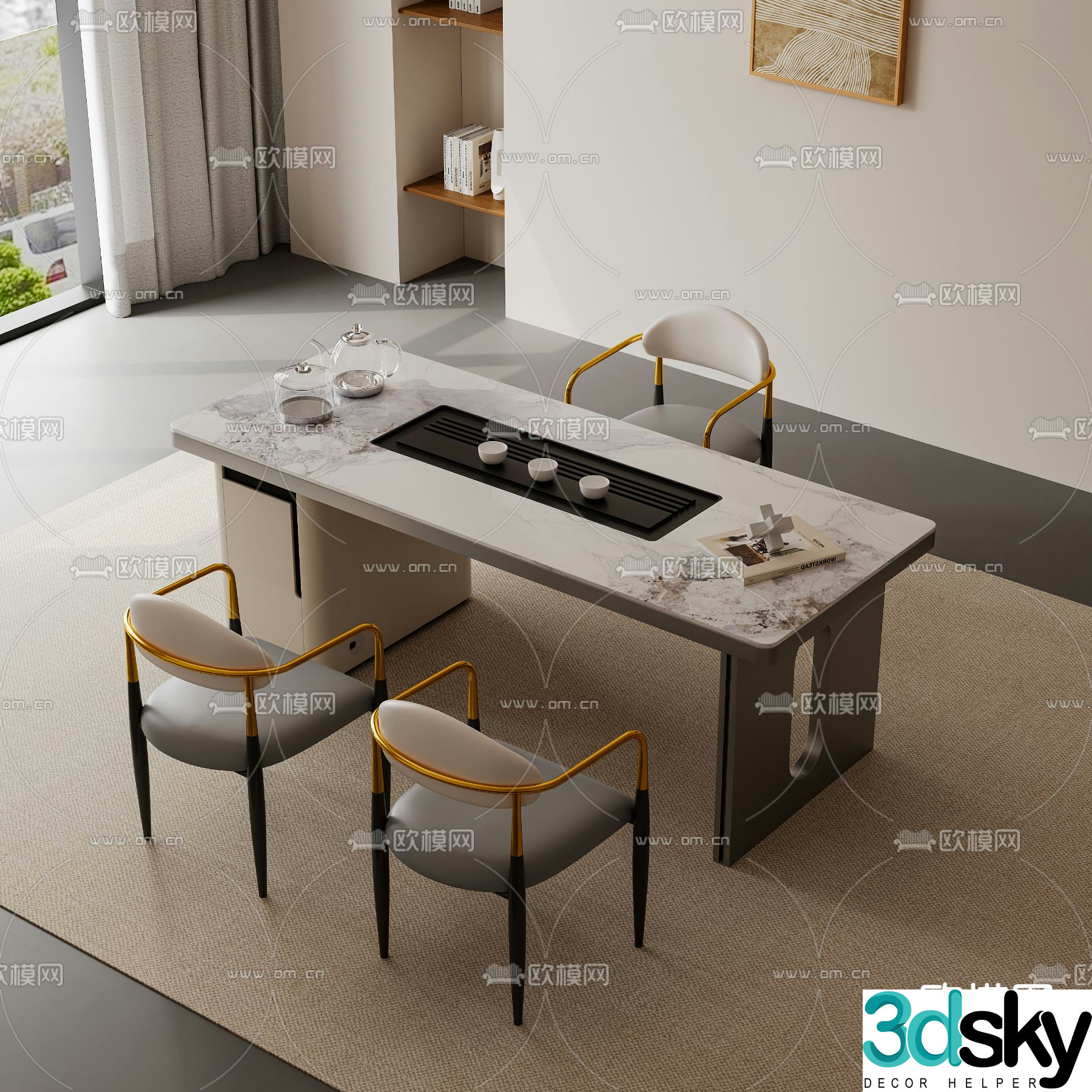 New Chinese style slate tea table tea table 3d model