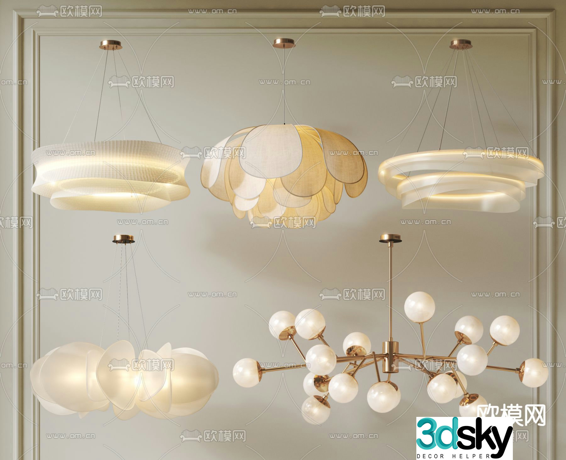 Cream style chandelier art chandelier petal chandelier multi-head 3d model