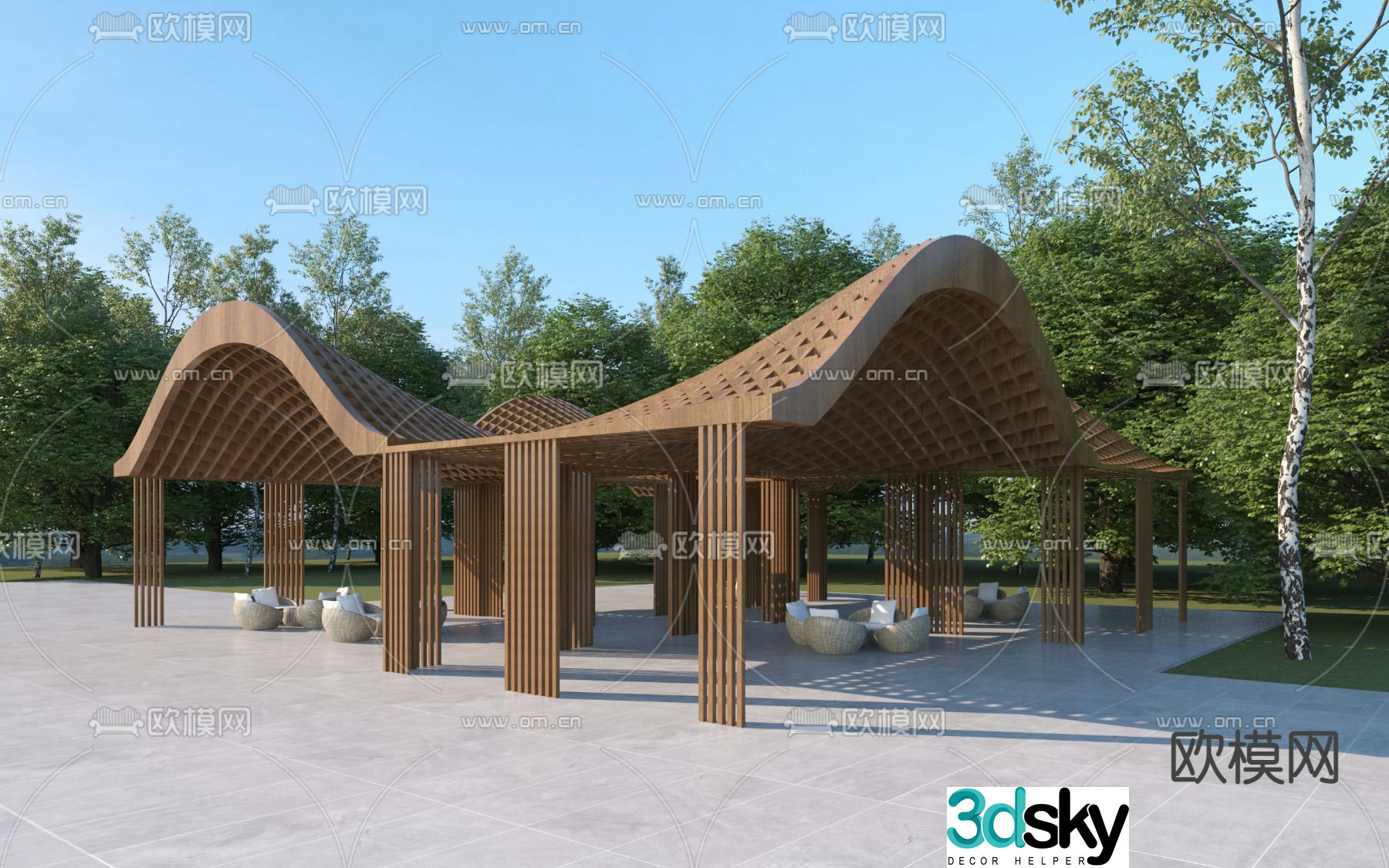 Modern special-shaped landscape pavilion landscape gallery 3D model