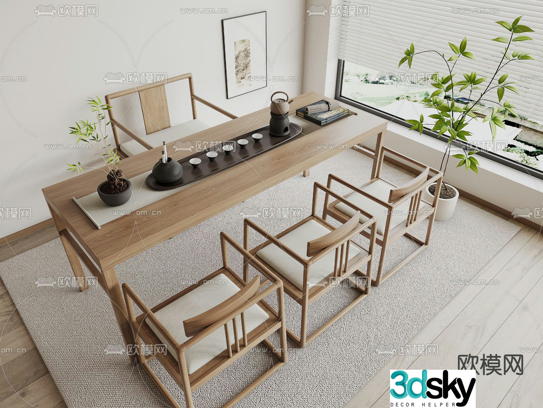 New Chinese style tea table and chairs tea table 3d model