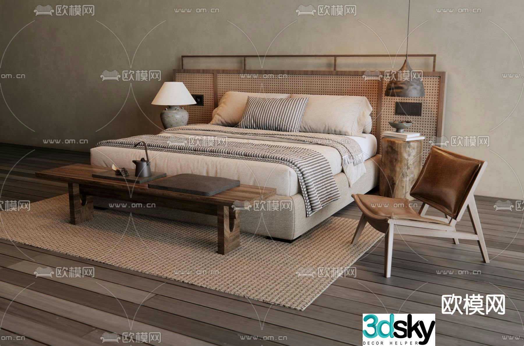Wabi-sabi double bed 3d model