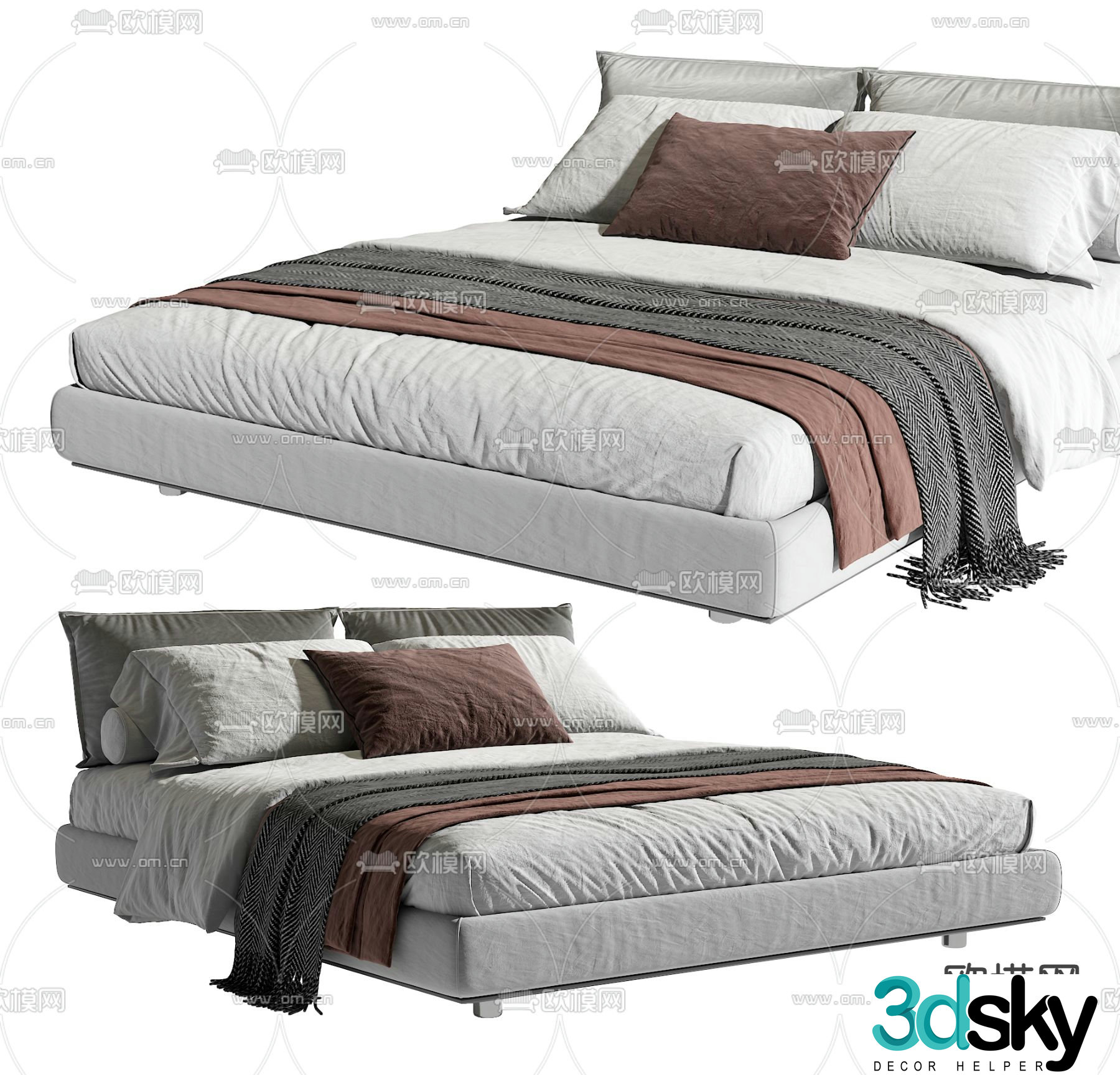 Modern double bed 3d model
