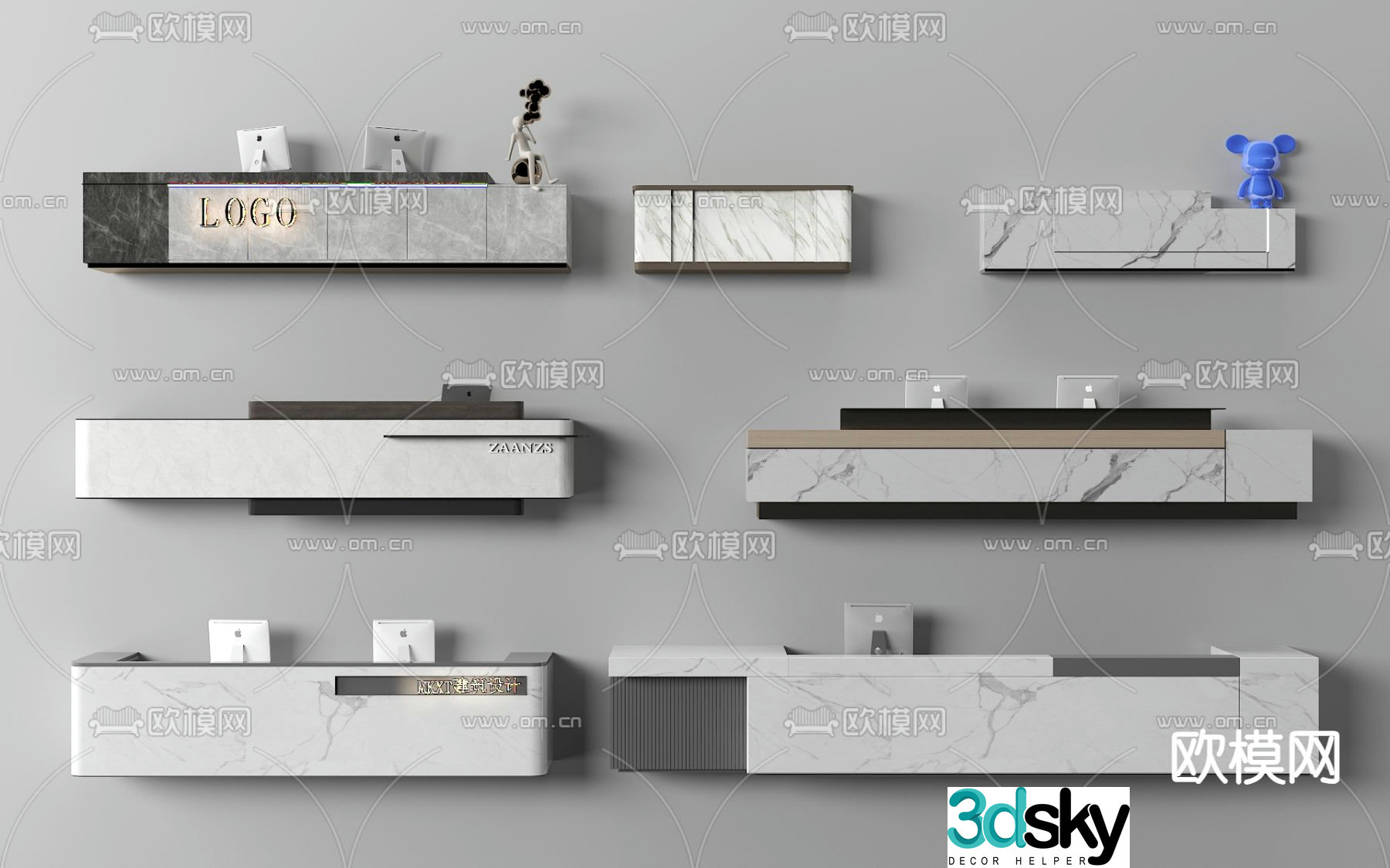 Front desk reception desk service desk 3d model