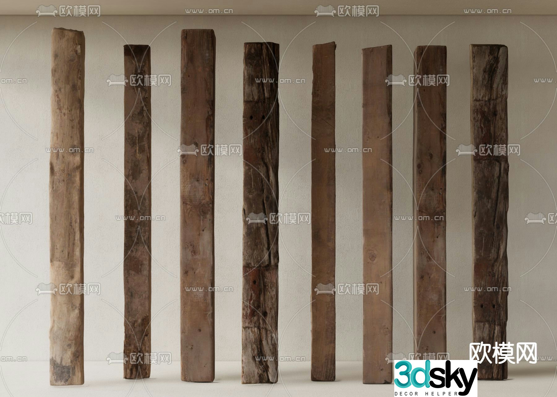 Modern old wooden pillar 3d model