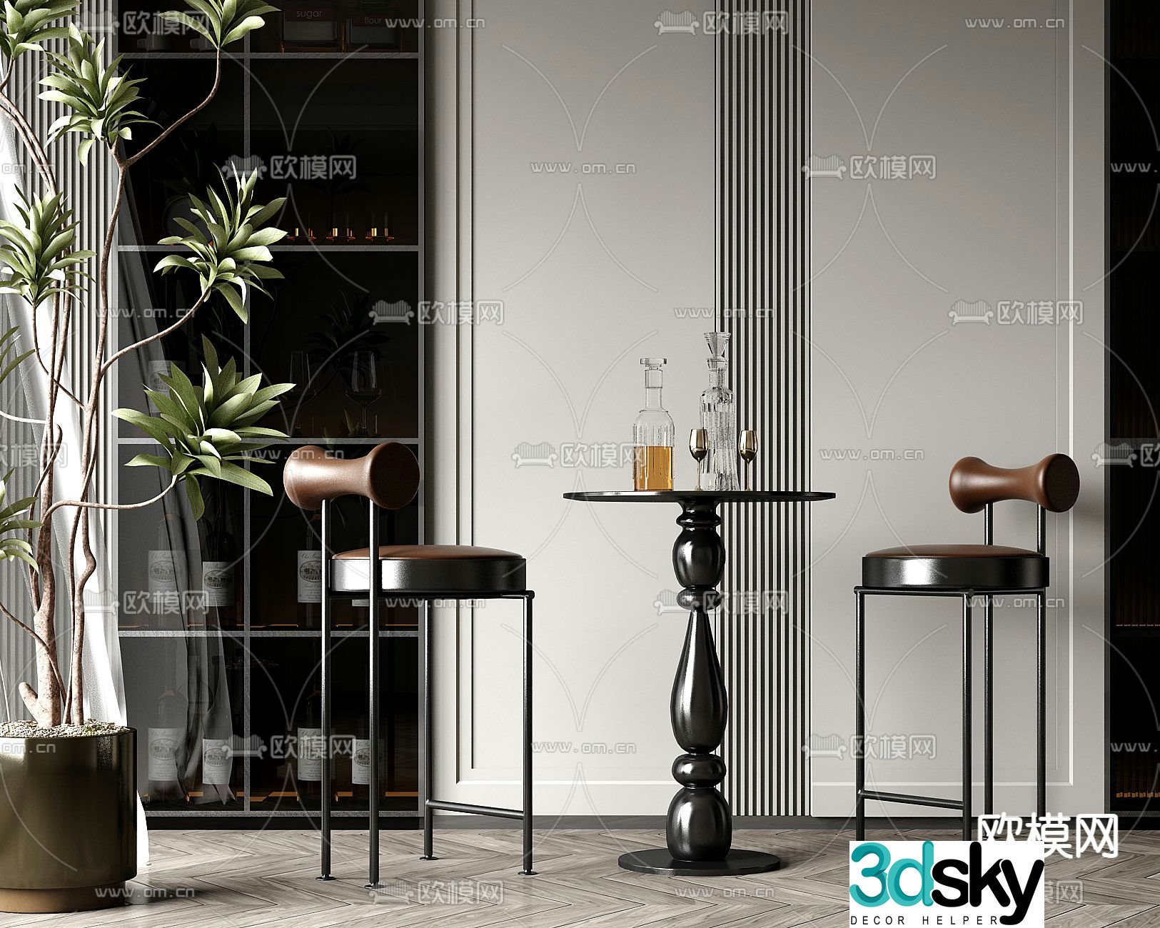 Modern bar stool bar stool high stool table 3d model