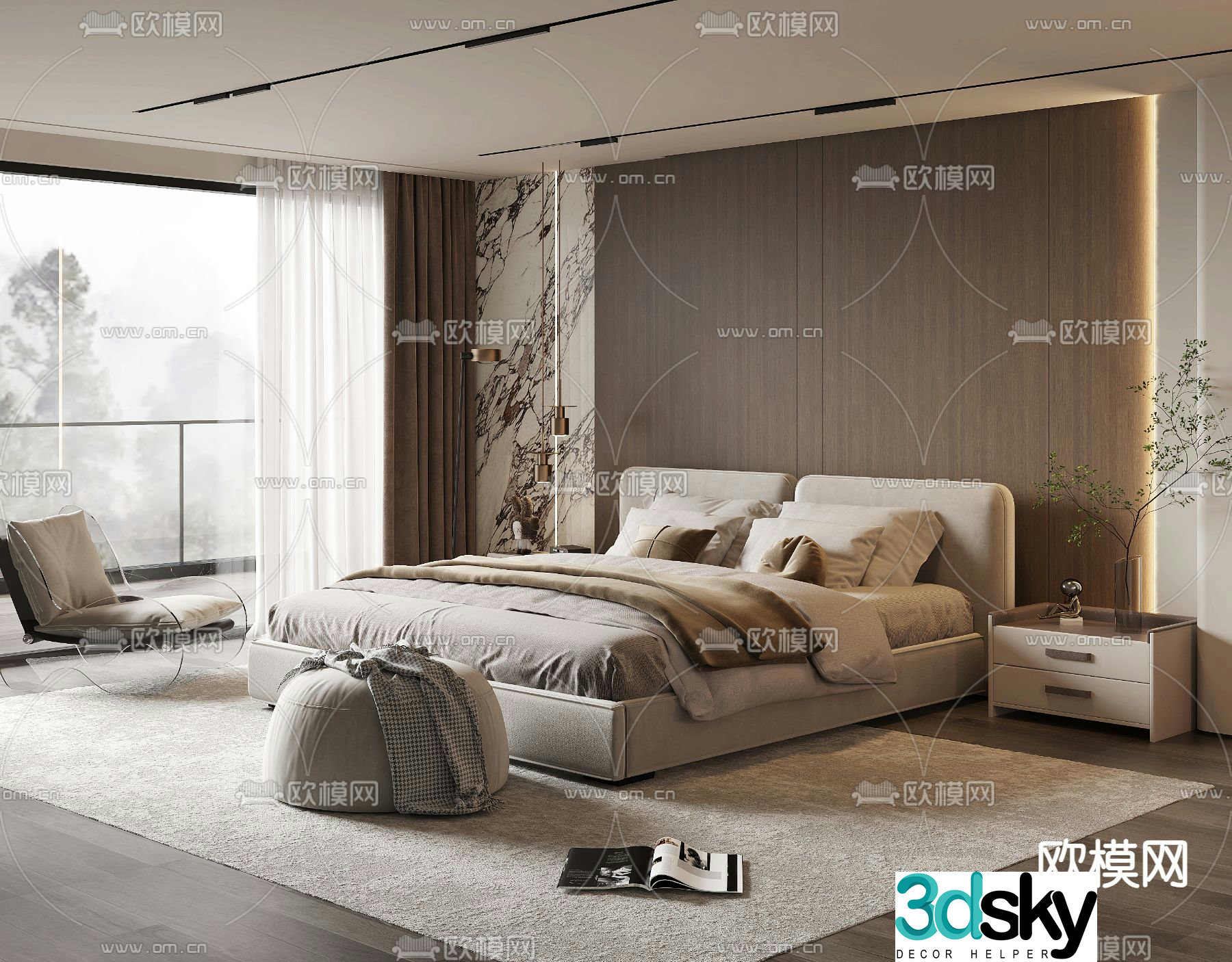 Modern double bed 3d model