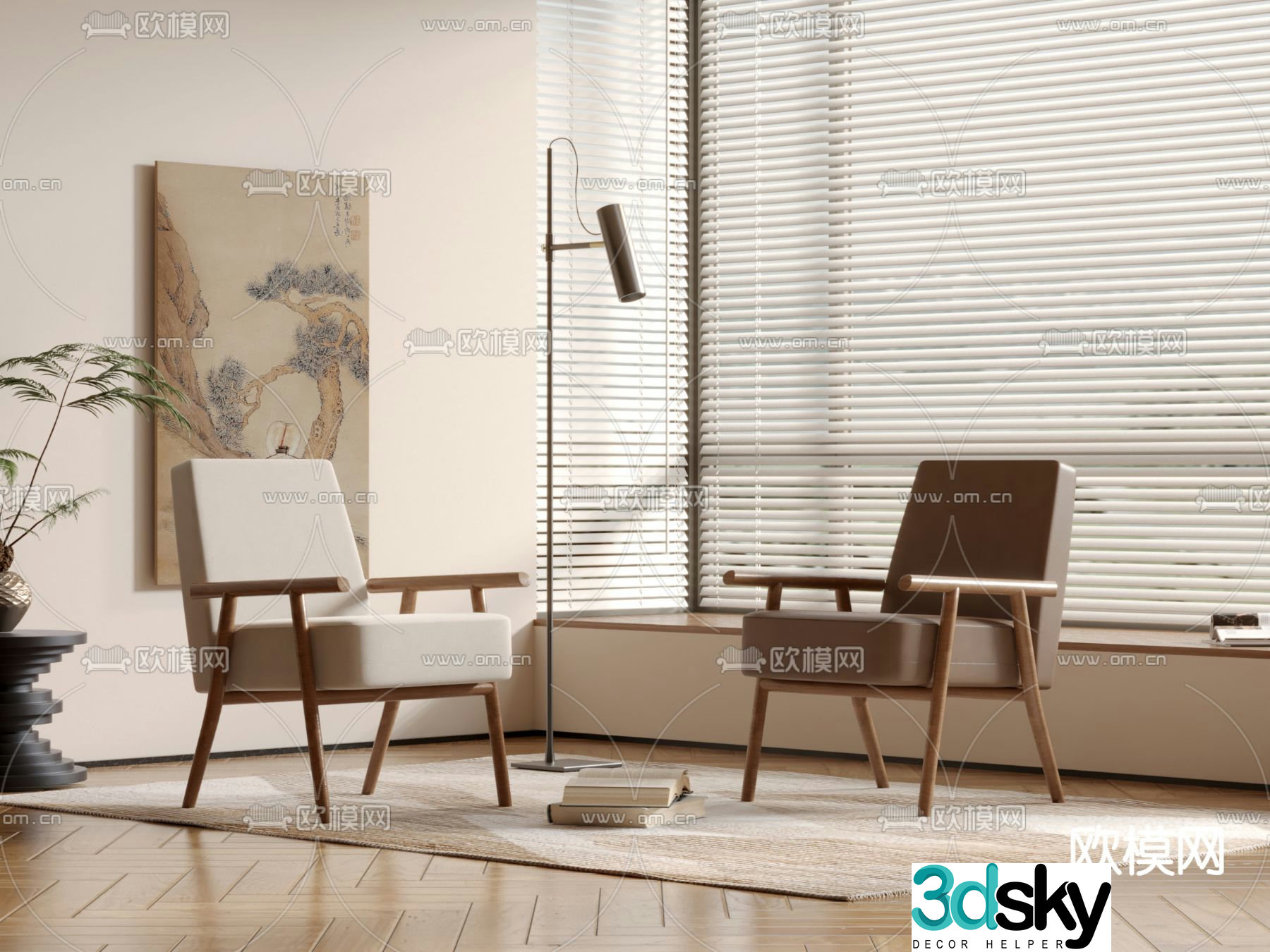 Medieval style solid wood single chair 3D model