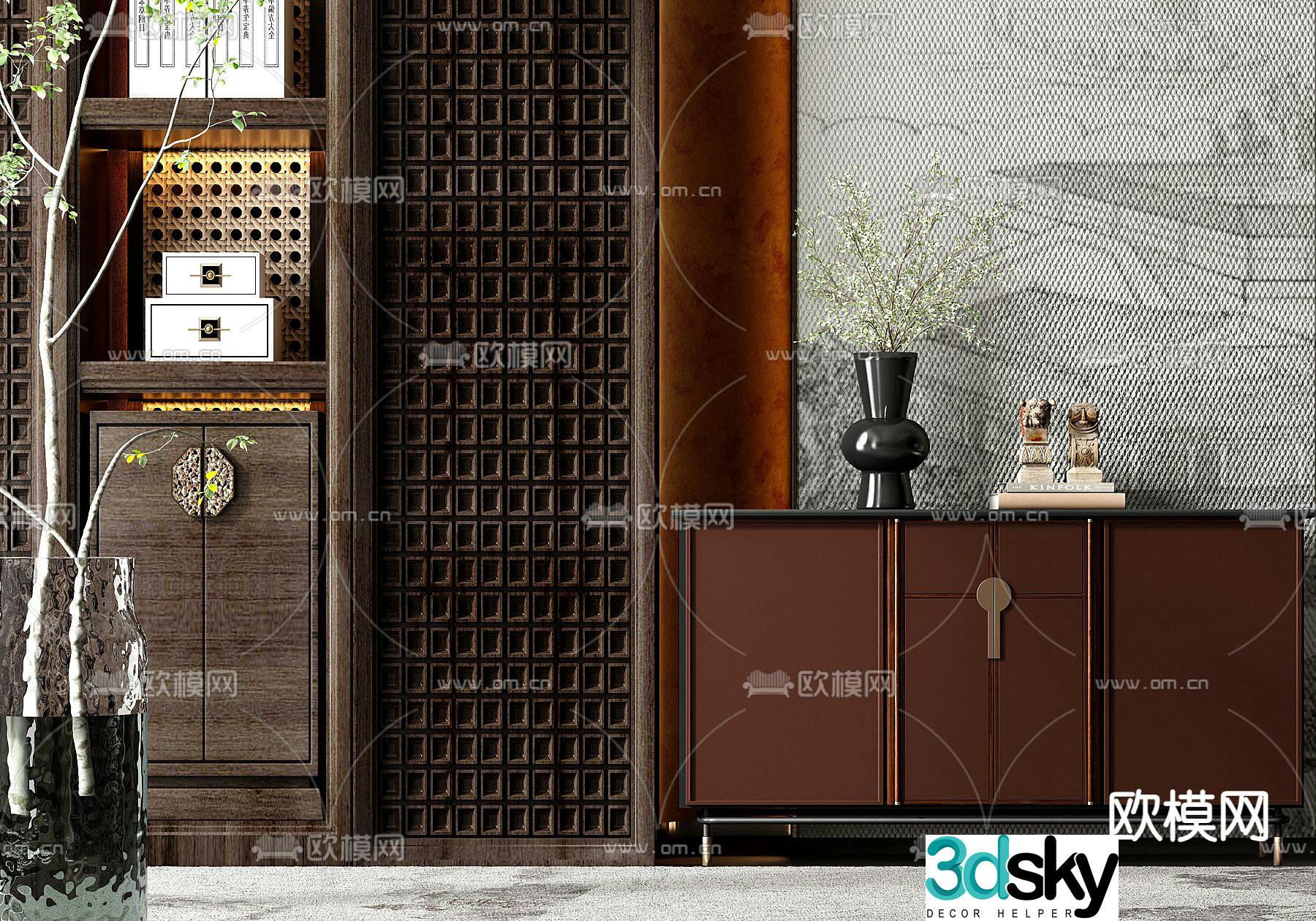 New Chinese style entrance cabinet Duanjing cabinet 3D model