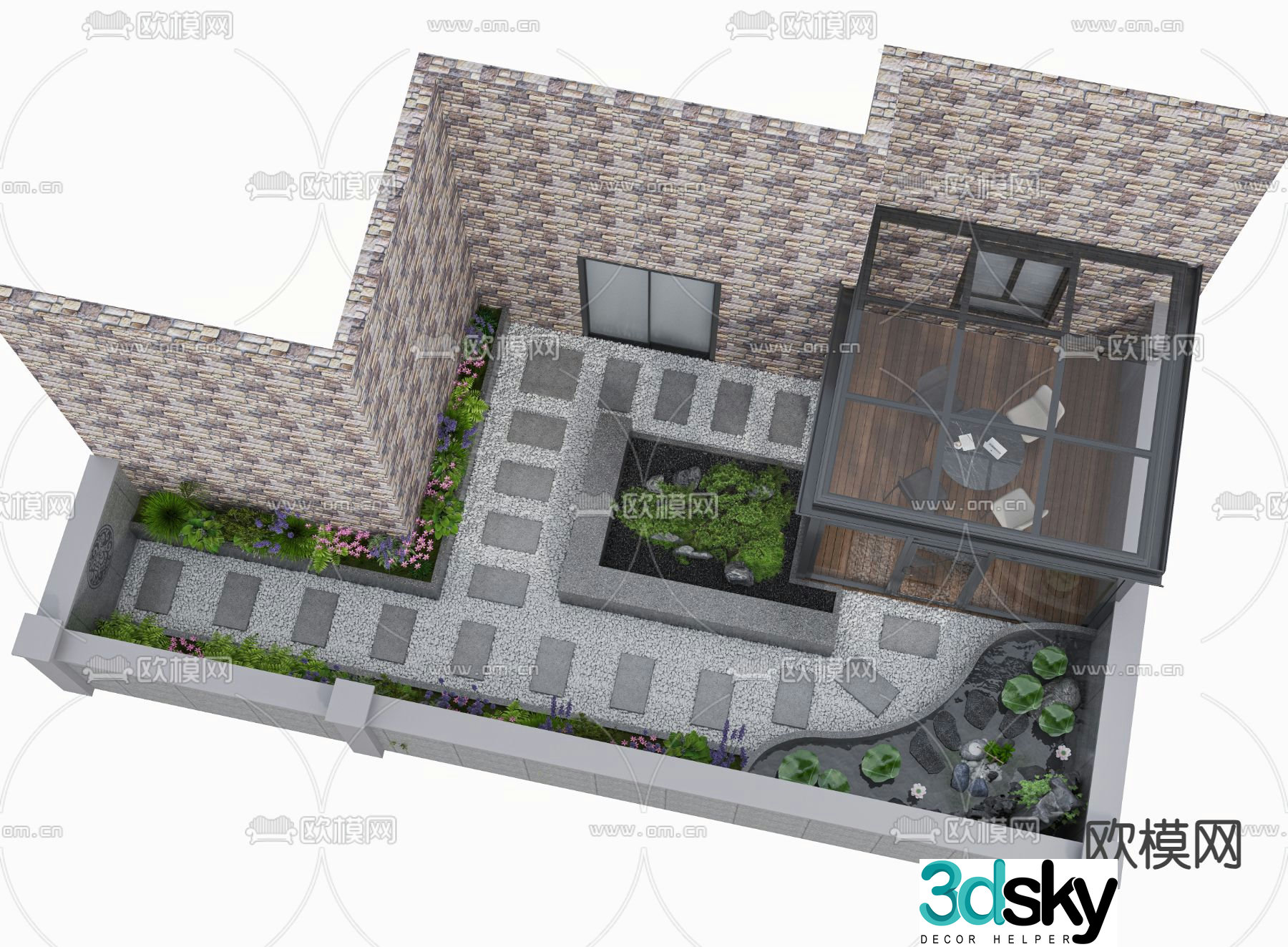 Modern courtyard landscape 3d model