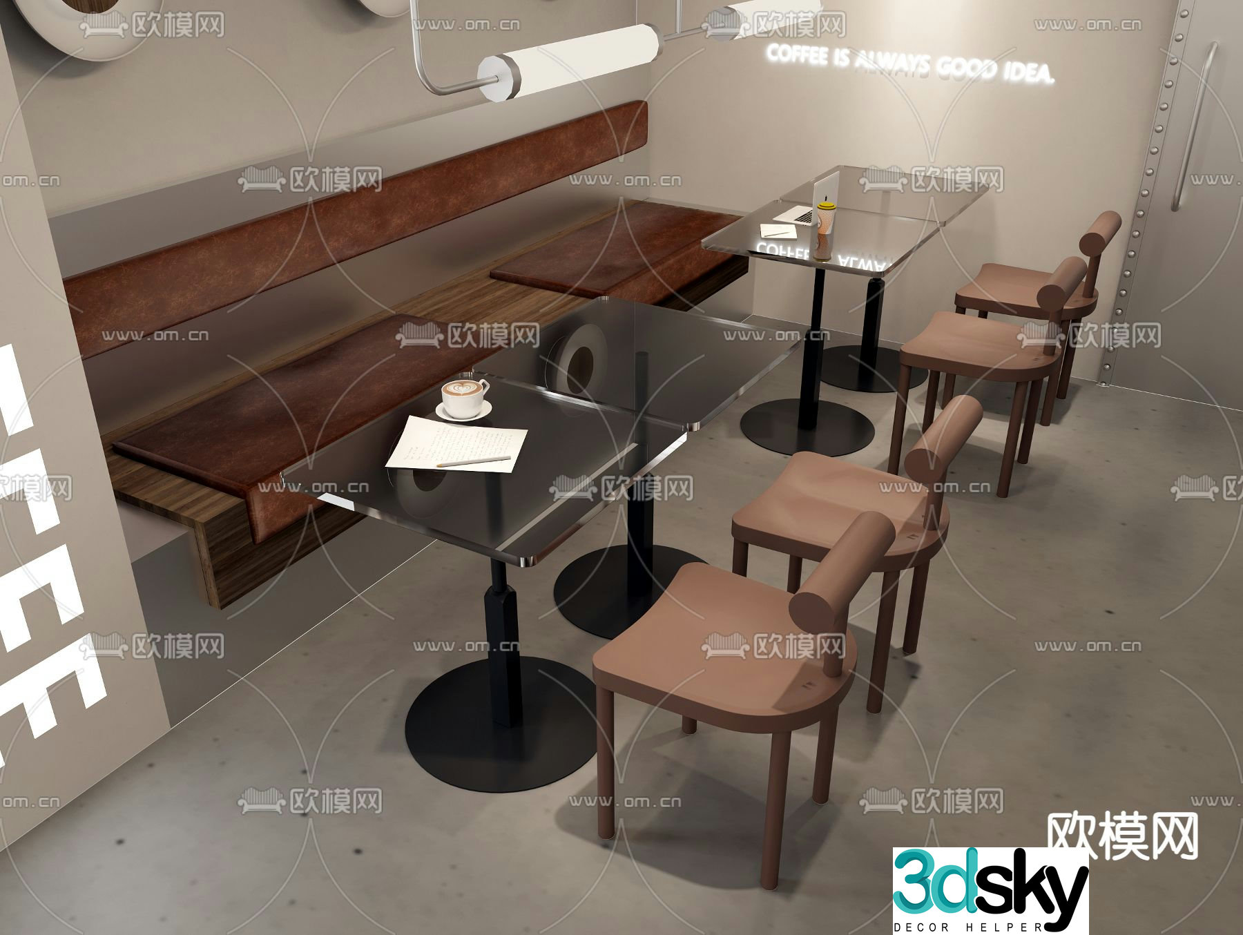 Coffee shop booth solid wood booth sofa 3d model