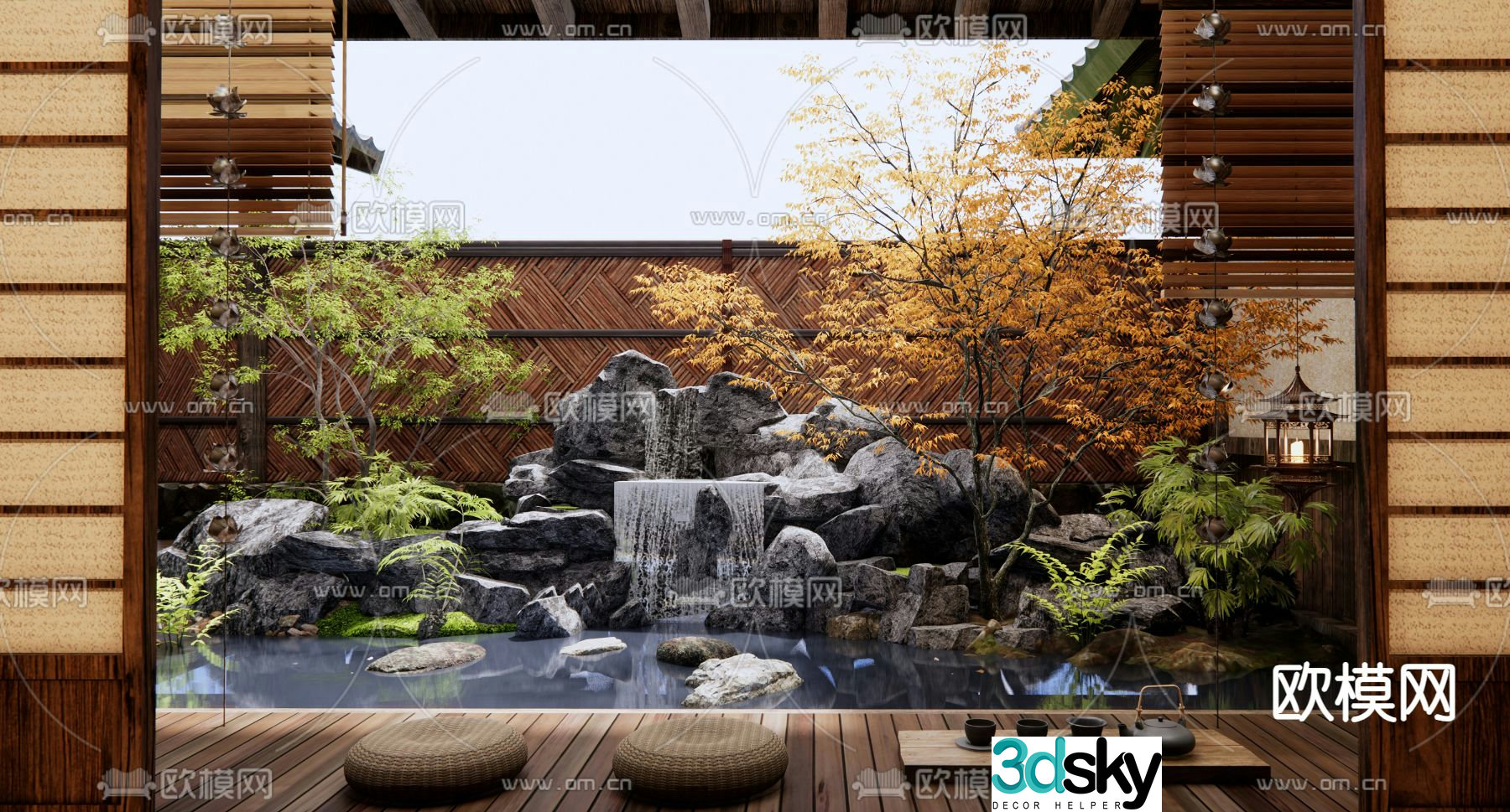 Rockery waterscape courtyard plant landscape 3d model