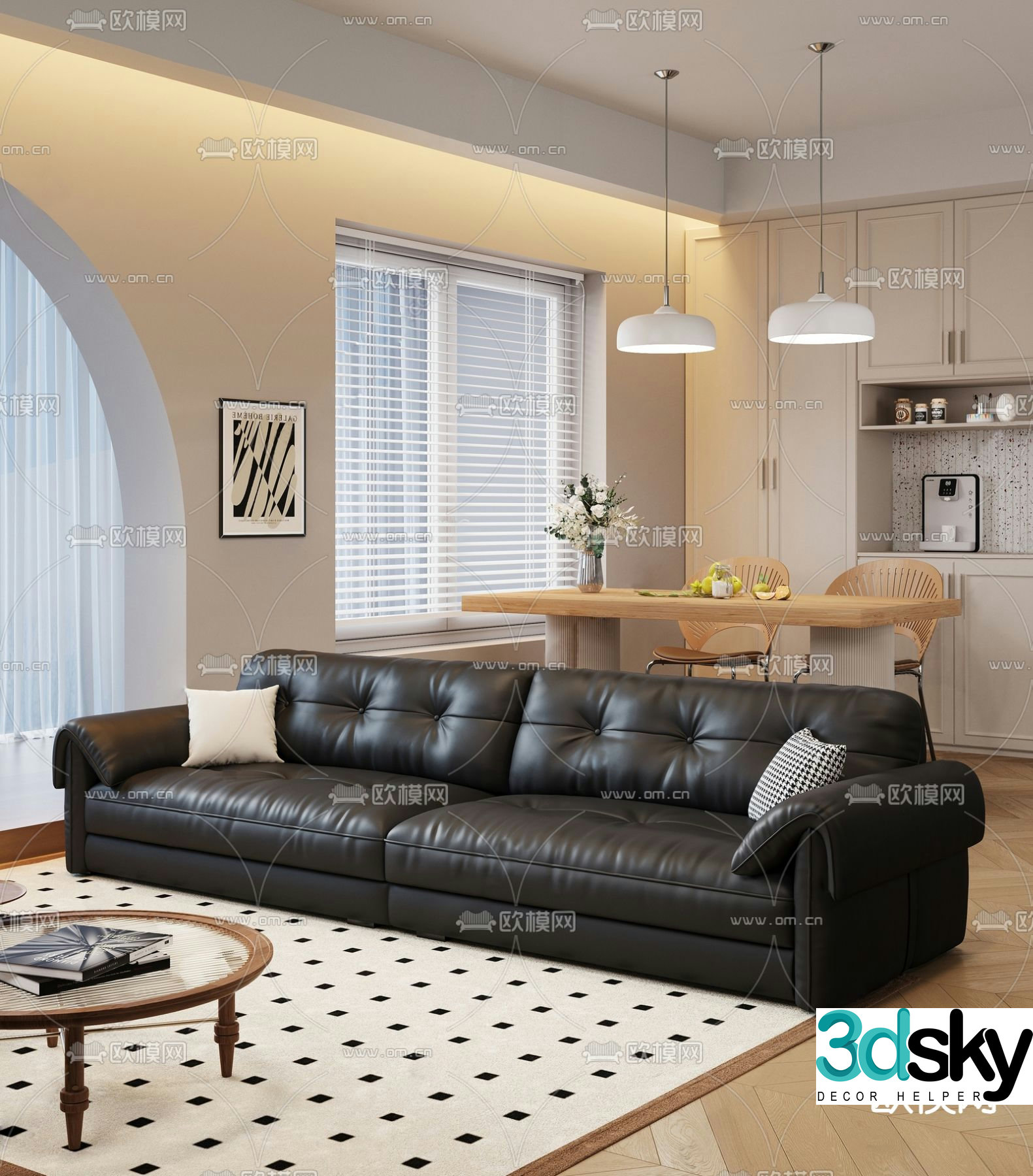 French retro sofa double sofa 3d model