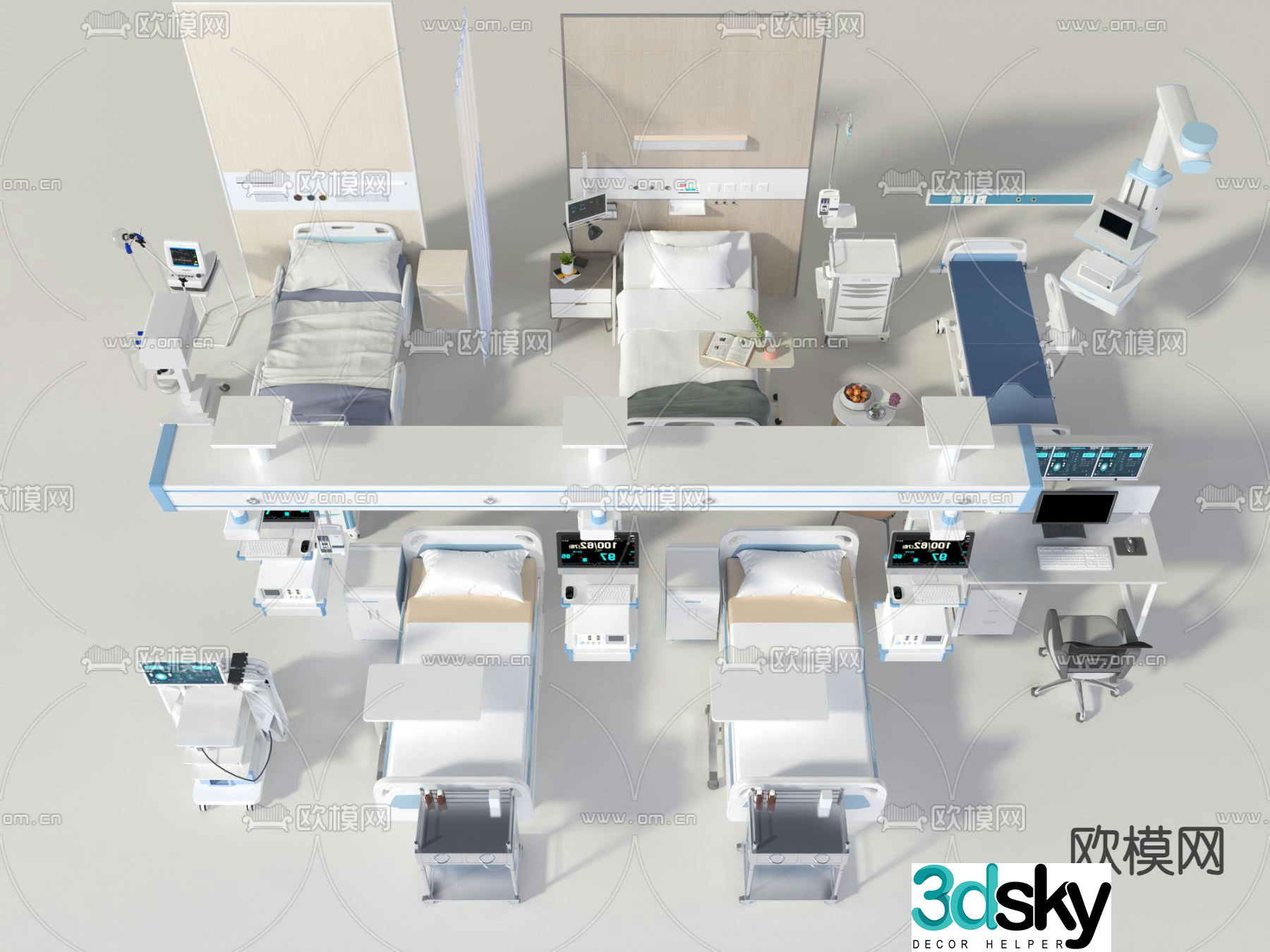 Ward bed medical equipment 3d model