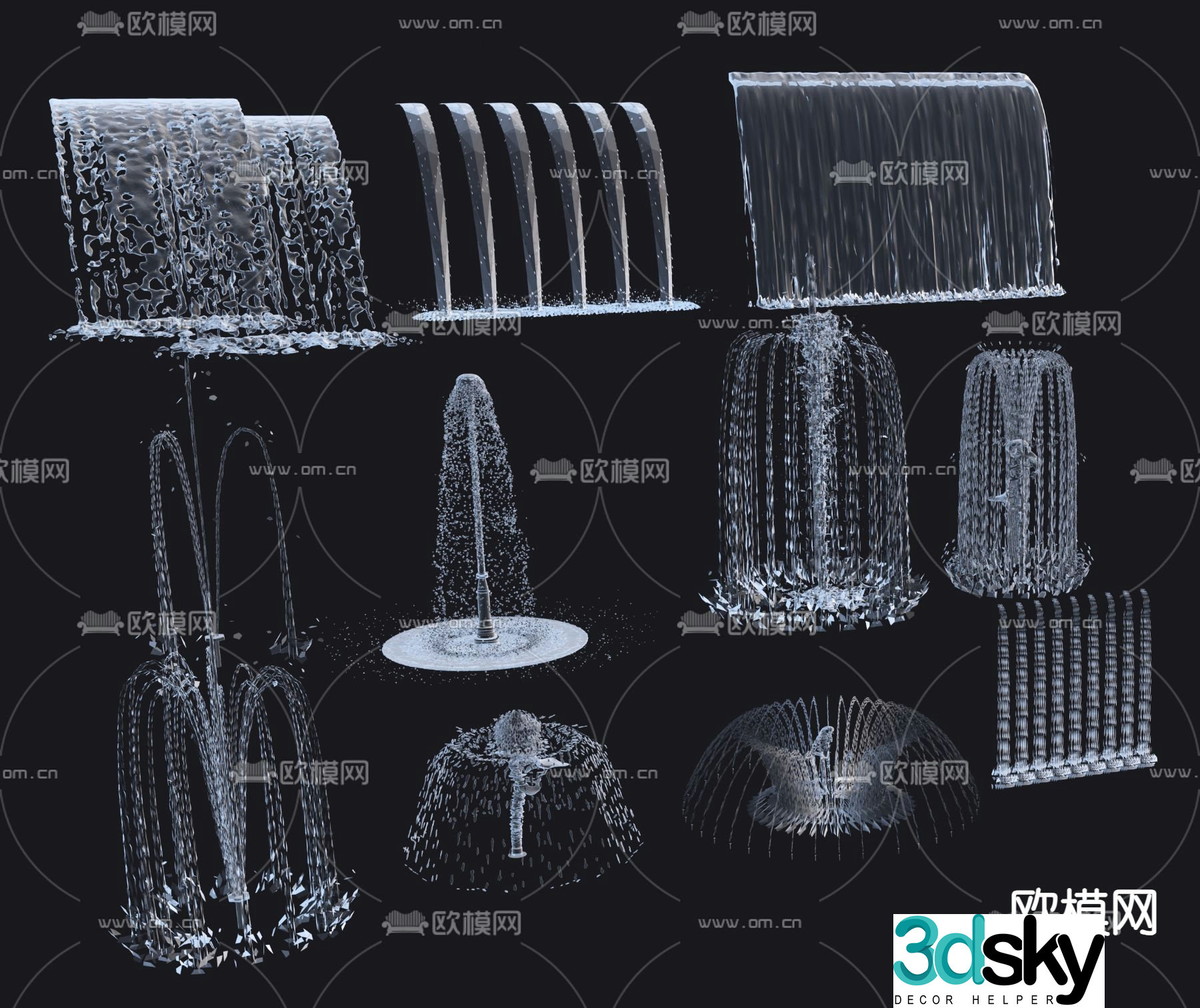 Fountain flowing water spring waterscape water flower 3d model