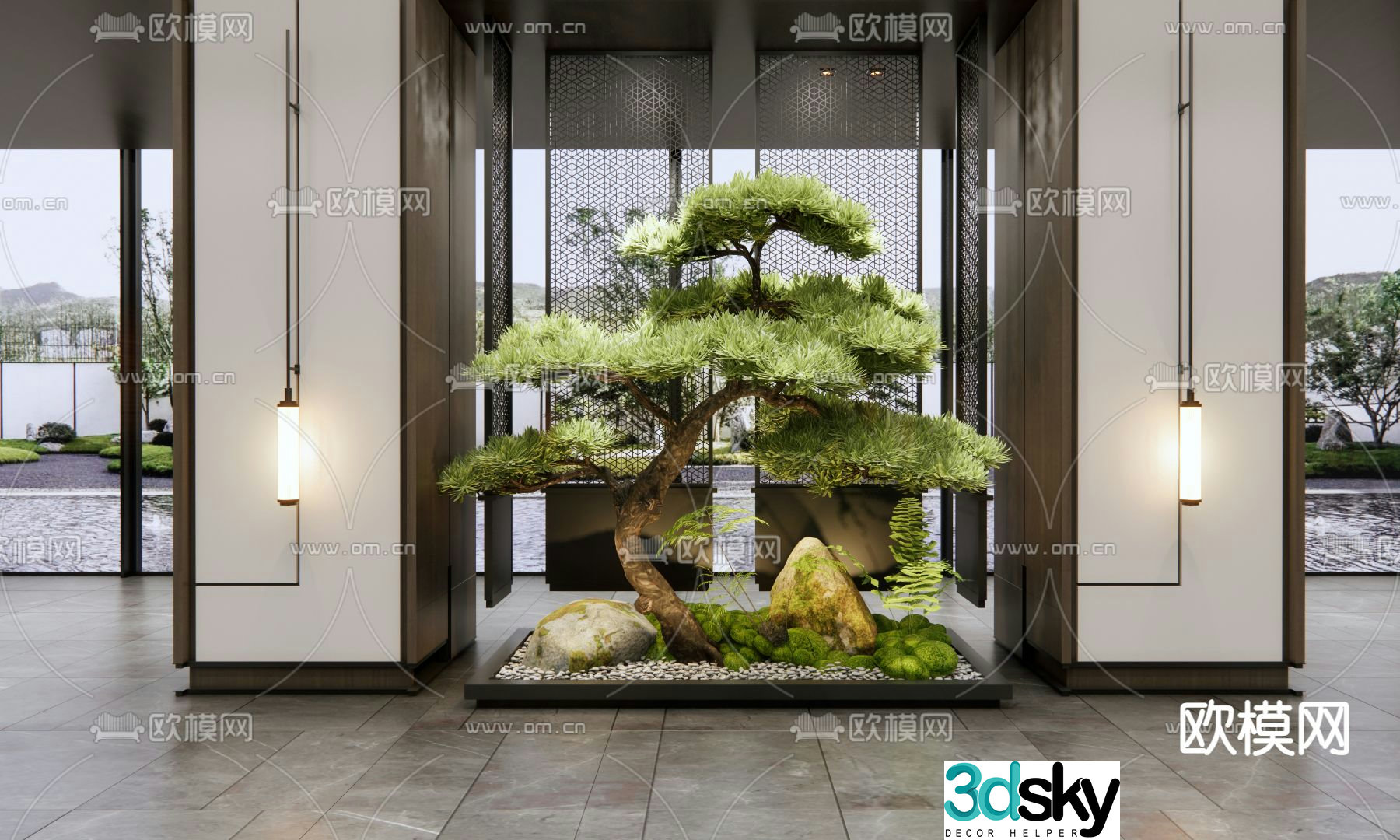 New Chinese style landscape pine tree landscaping 3D model