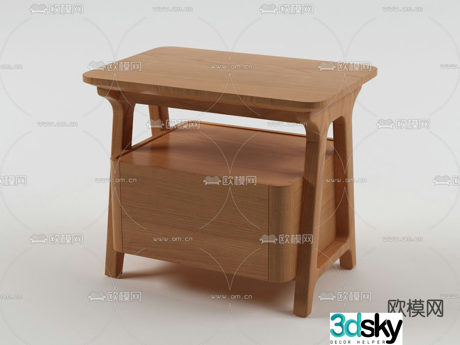 solid wood bedside table 3d model